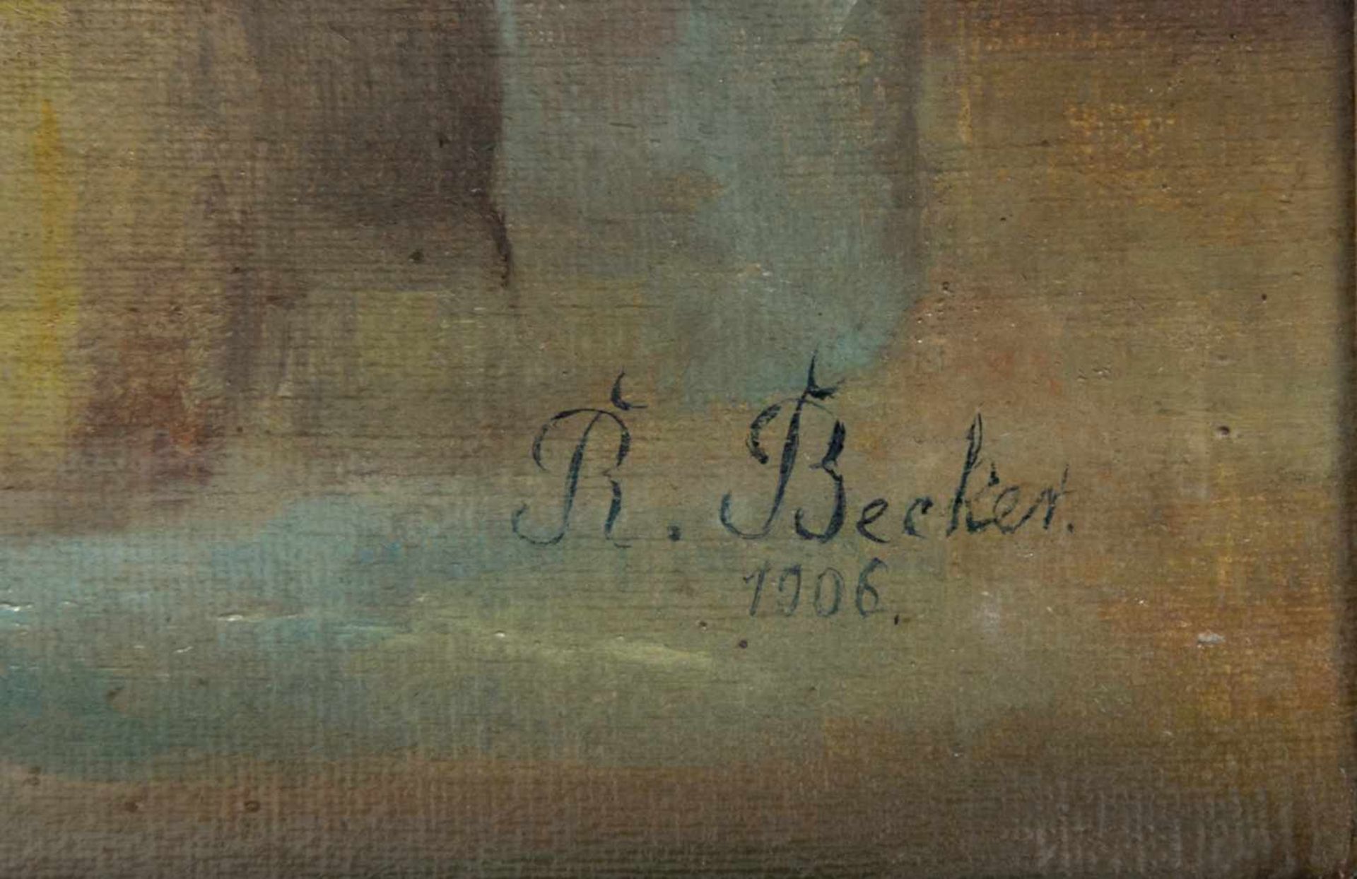 Stilleben mit Trauben & Stiefmütterchen. Gemälde, Öl auf Leinwand, unten rechts signiert R. Becker - Image 6 of 6