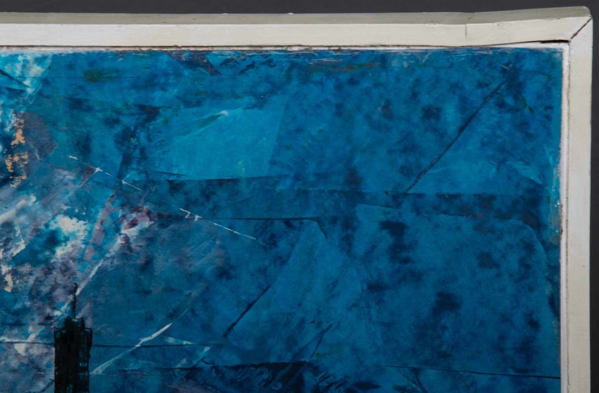 "Schiffe im Hafen". Acryl/Spachteltechnik auf Sperrholzplatte, ca. 48 x 98 cm, verso - Bild 5 aus 6