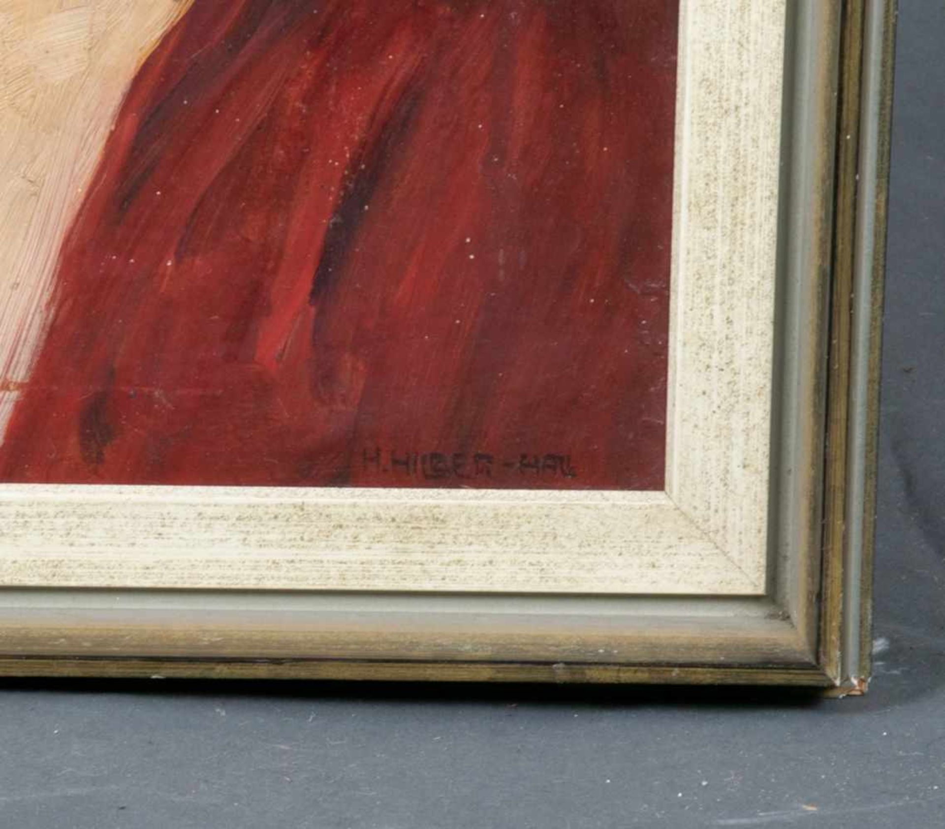 "In Gedanken". Gemälde, Öl auf Malkarton, ca. 50 x 42 cm, vorderseitig signiert & rückseitig - Image 3 of 5