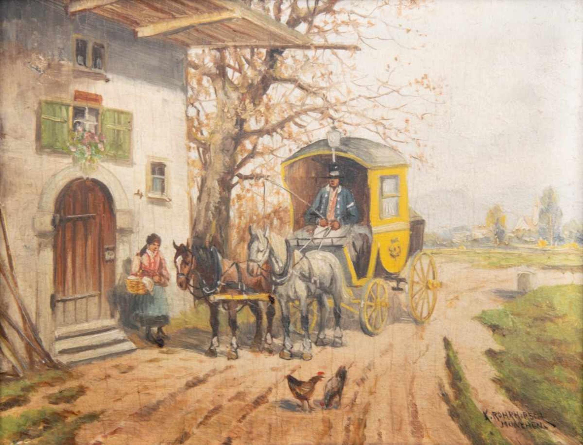 "Die Post ist da...!!!" - Kleinformatiges Gemälde, Öl auf Schichtholzplatte, ca. 14 x 18 cm, - Bild 2 aus 6