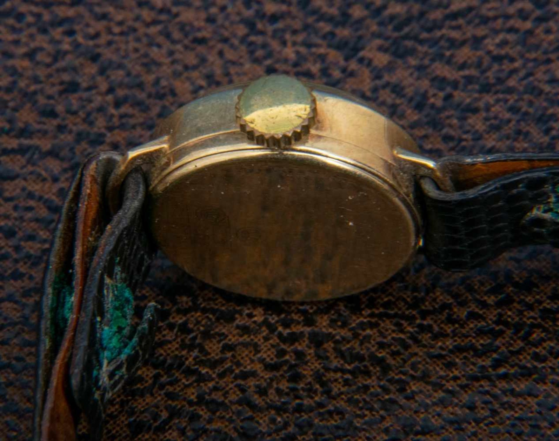585er Gelbgold "DUGENA"-Damenarmbanduhr, Handaufzug, Mitte 20. Jhd., Werk ungeprüft, an getragenem - Bild 4 aus 5