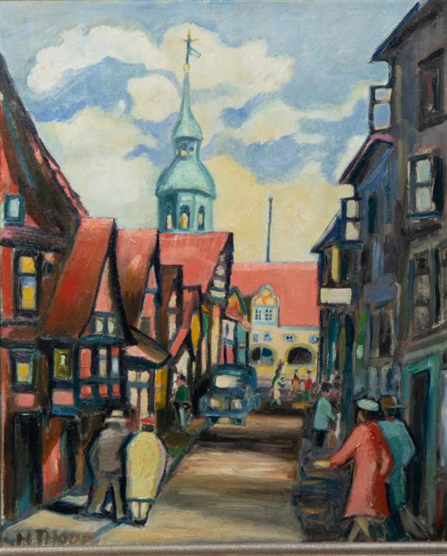 "Celler Altstadtgasse" (Neue Straße), Gemälde, Öl auf Malkarton, ca. 60 x 50 cm, signiert:"H. Thode" - Image 2 of 6