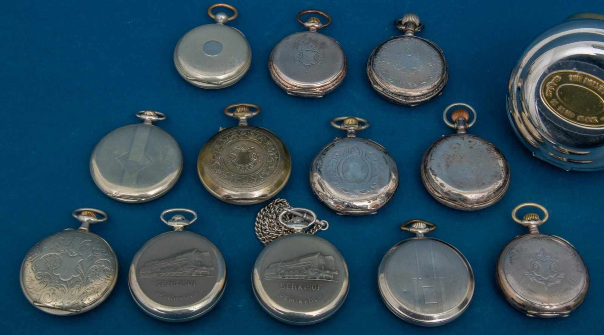 13teiliges Konvolut Taschenuhren, teilweise Silber, ungeprüft, versch. Alter, Größen, - Bild 8 aus 8
