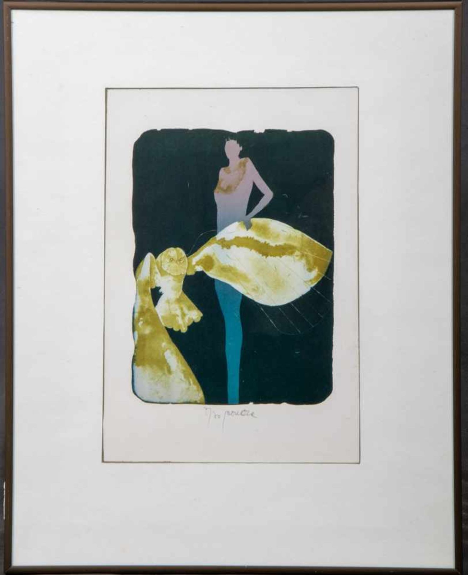 "Gelbe Eule". Farblithographie des Pavel Roucka (geb. 1942 in Prag), Abbildung ca. 18 x 24,5 cm,