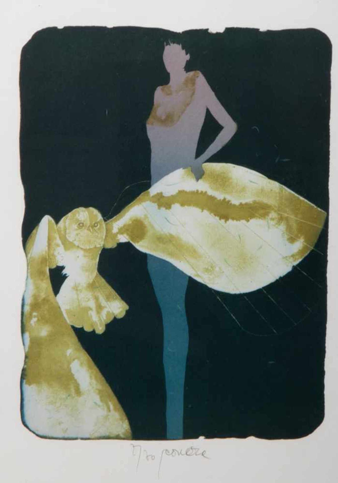 "Gelbe Eule". Farblithographie des Pavel Roucka (geb. 1942 in Prag), Abbildung ca. 18 x 24,5 cm, - Image 2 of 7