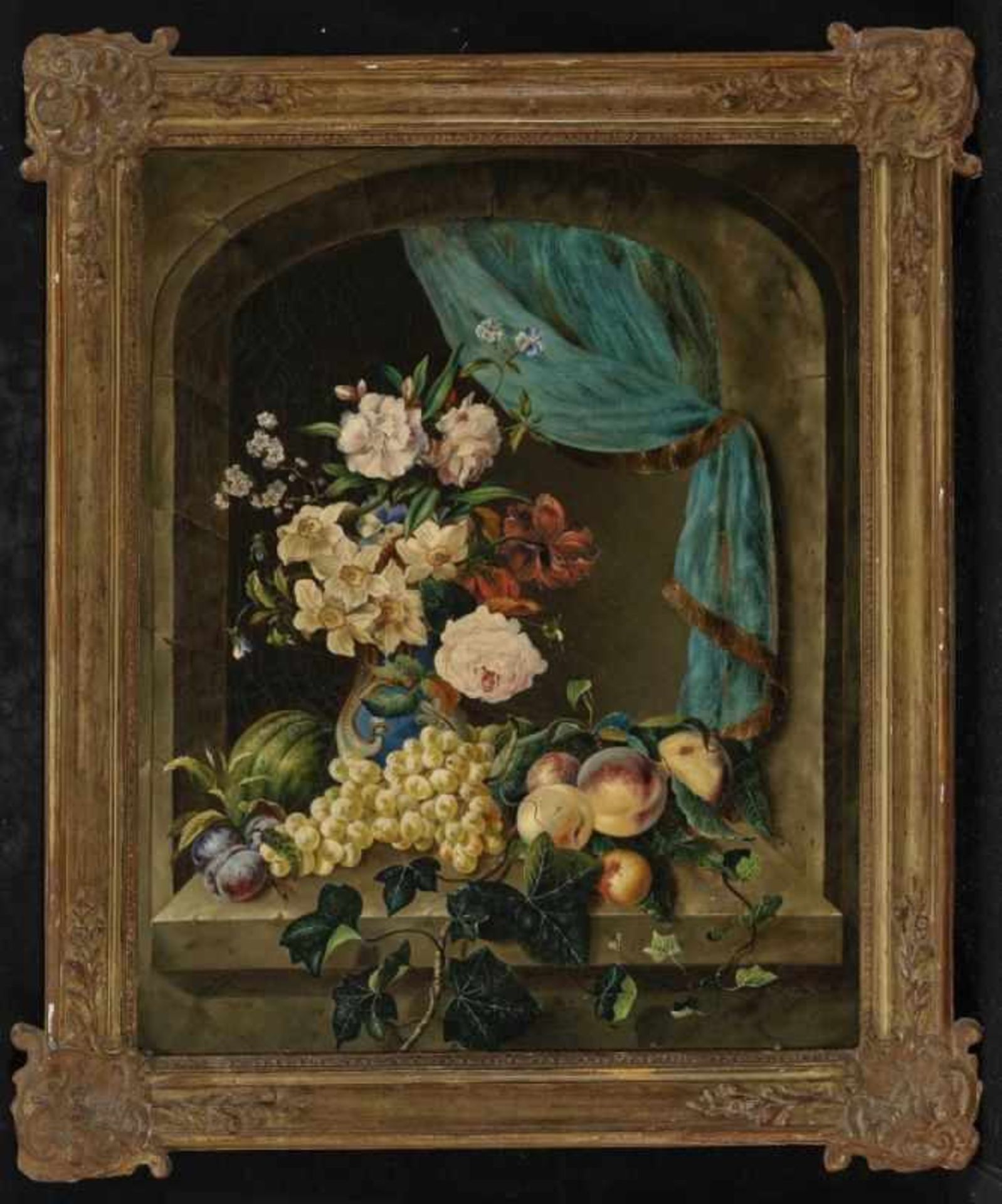 Hodack, Arnoldine1822 Brünn - 1893 ebendaStillleben mit Blumenstrauß und FrüchtenR. u. signiert - Bild 2 aus 2