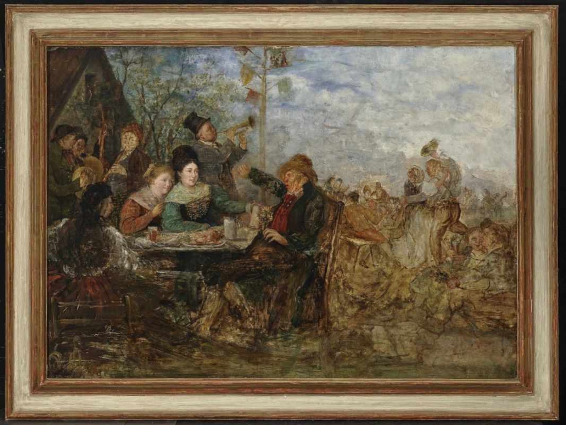 Süddeutsch2. Hälfte 19. Jh. Dorffest im VorgebirgeÖlstudie auf Holz. 76,5 x 108 cm. Rest. Min. - Bild 2 aus 2