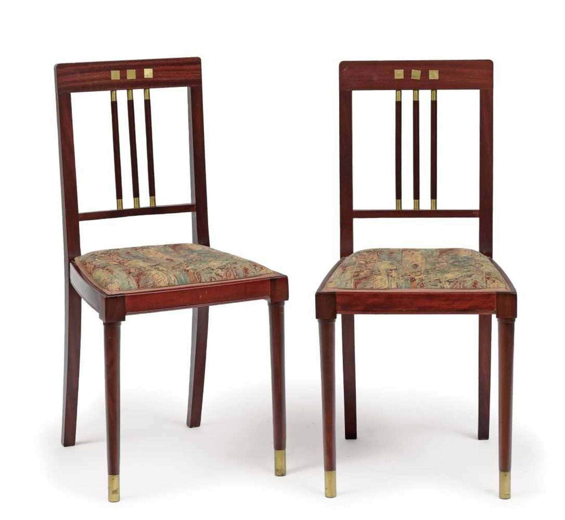 Ein Paar Stühle (zu einem Musikzimmer gehörig)Darmstadt, Joseph Maria Olbrich, um 1900 Mahagoni.