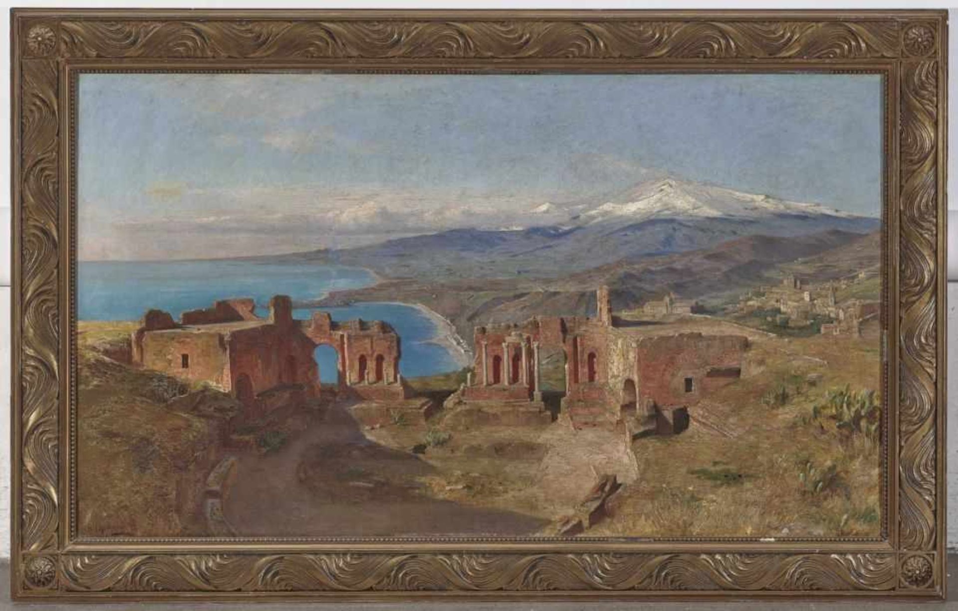 Schubring, Richard1853 Dessau - 1902 letztmals erwähntDas Teatro Greco in TaorminaL. u. signiert. Öl - Bild 2 aus 3