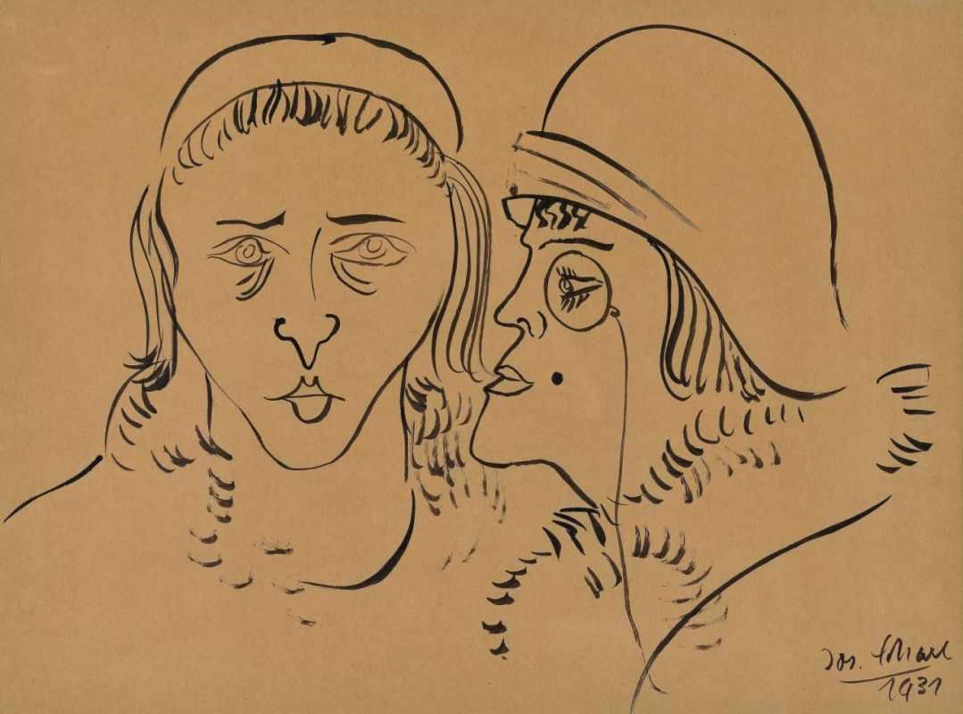Scharl, Josef1896 München - 1954 New YorkMädchen und Dame. Zwei Männerköpfe. 1931 Zwei