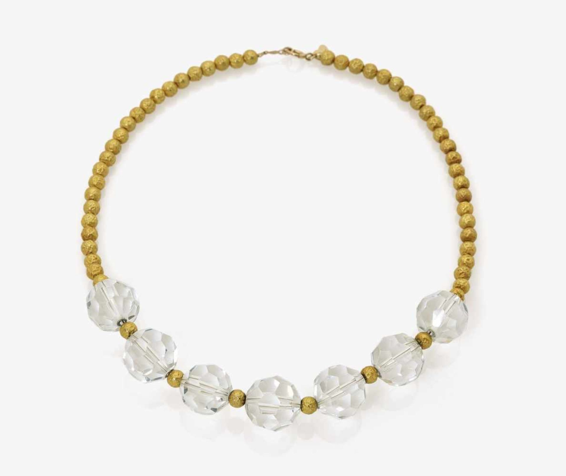 A Rock Crystal and Gold Bead NecklaceUSA, 1950s Gold beads: 18K gold (750/-), tested, threading