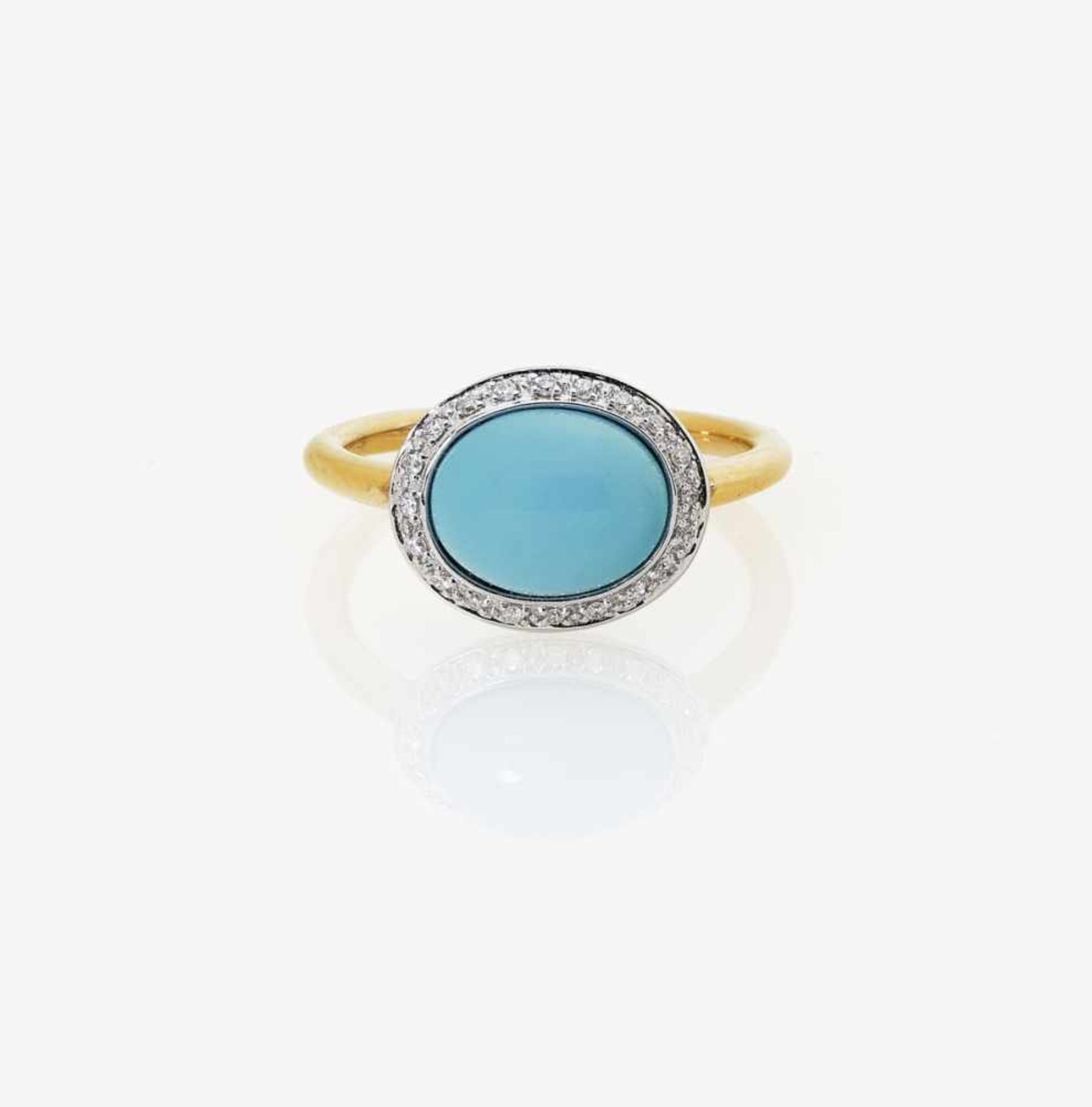 A Turquoise and Diamond RingItaly, MIMI 18K white and rose gold (750/-), stamped. Signed Mimi. 20