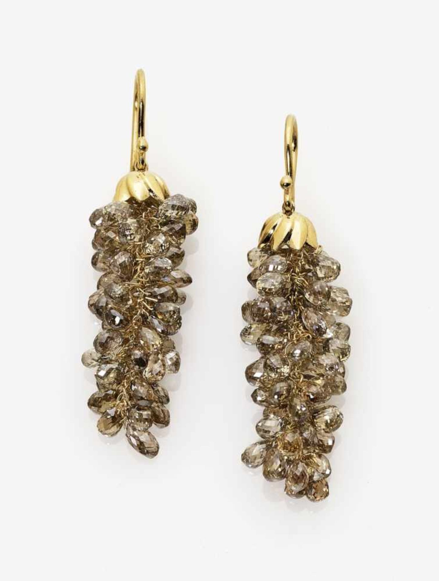 A Pair of Natural Fancy Brownish Diamond Ear DropsFrance, Paris, 2018, GALERIES DU DIAMANT 18K