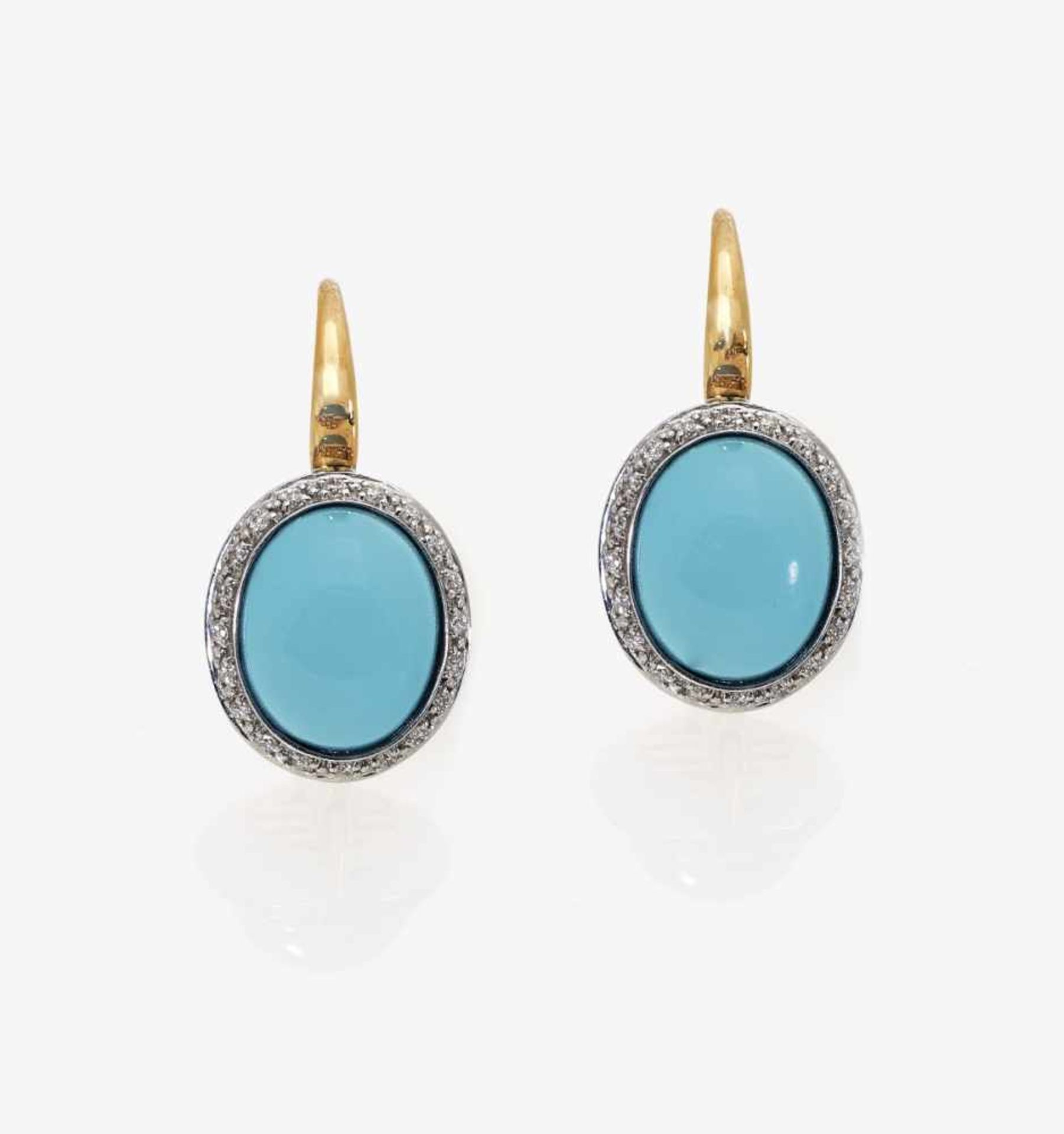 A Pair of Turquoise and Diamond EarringsMIMI 18K rose and white gold (750/-), stamped. Signed