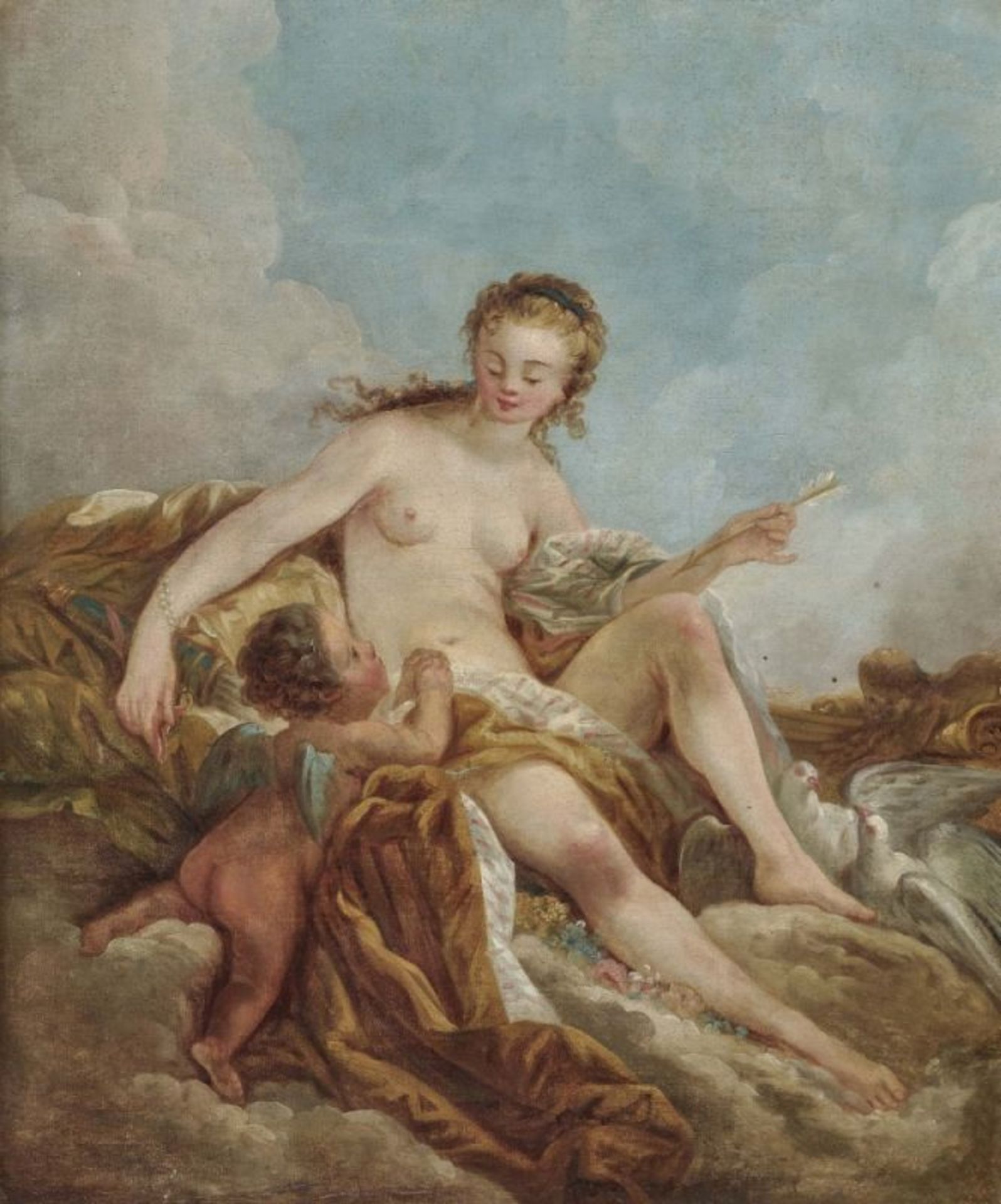 (Follower of) Boucher, FrançoisL'amour désarmé Oil on canvas. 81 x 67 cm. Relined. Restored. Minor