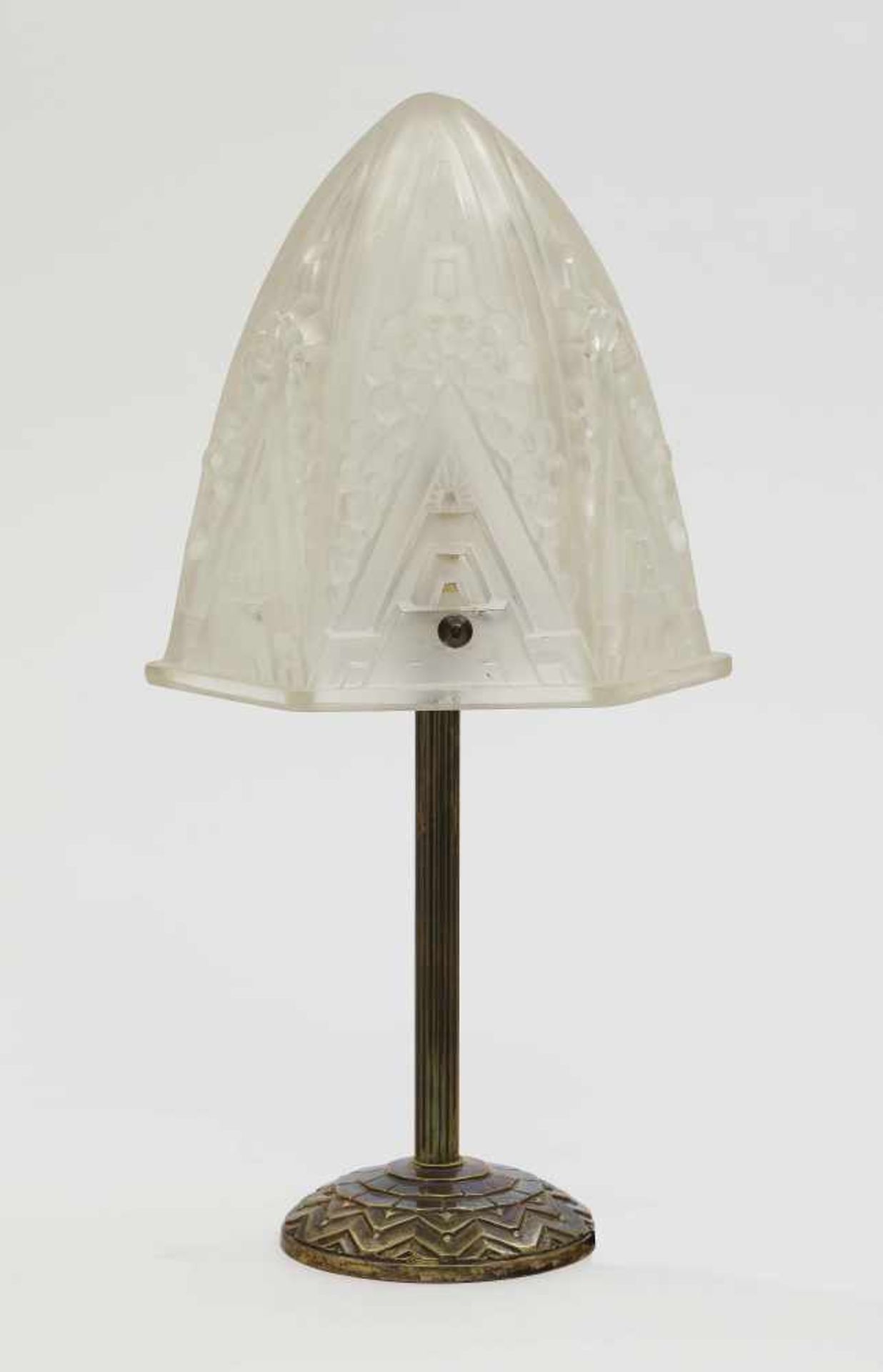 Three Art Deco table lampsFrance, circa 1930 Metal base, ornamental relief. Glass shade, frosted - Bild 2 aus 3