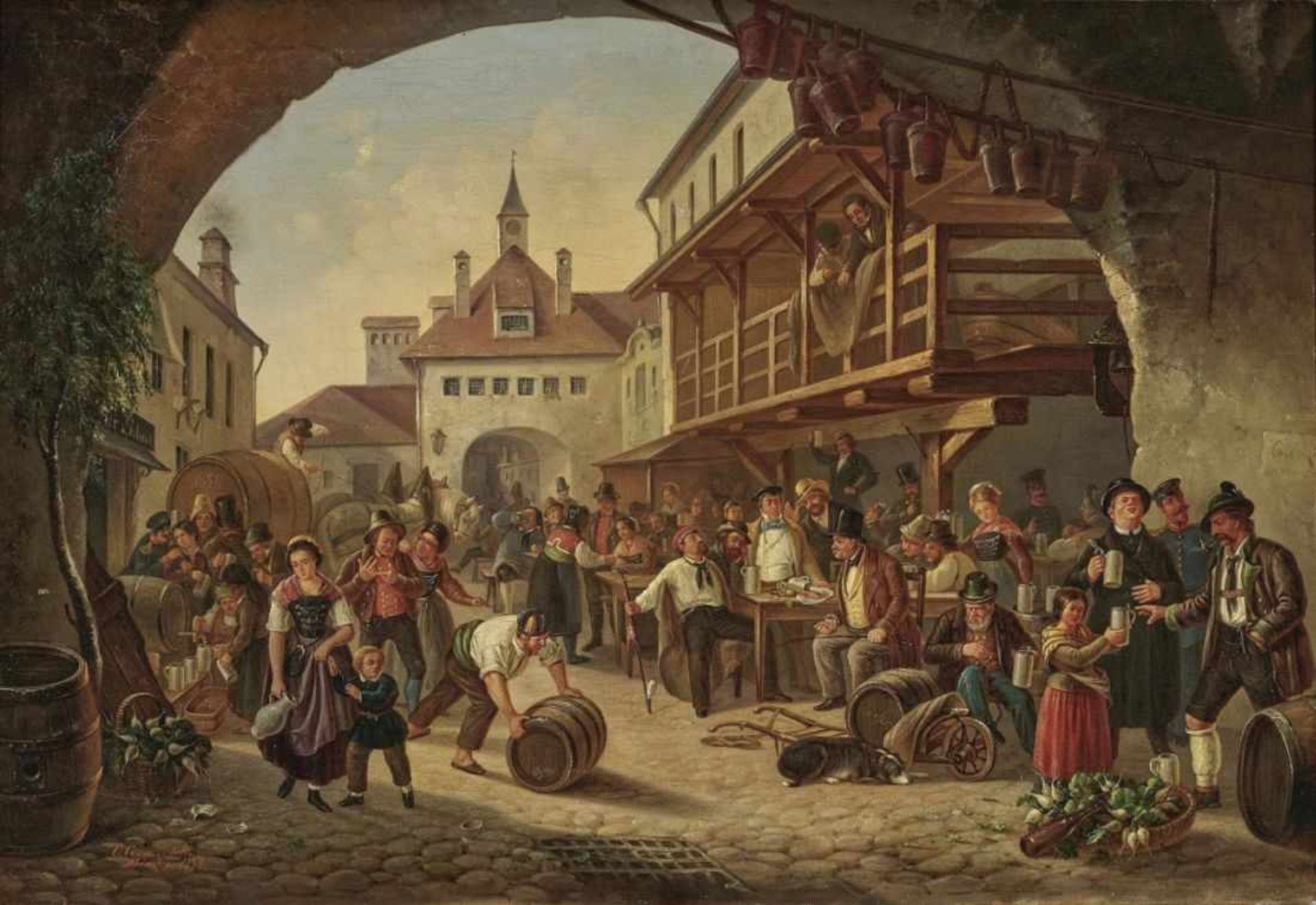 Cramer, Carl (Carl Cesar Adelbert)The Courtyard of the Old Hofbräuhaus in Munich Signed lower