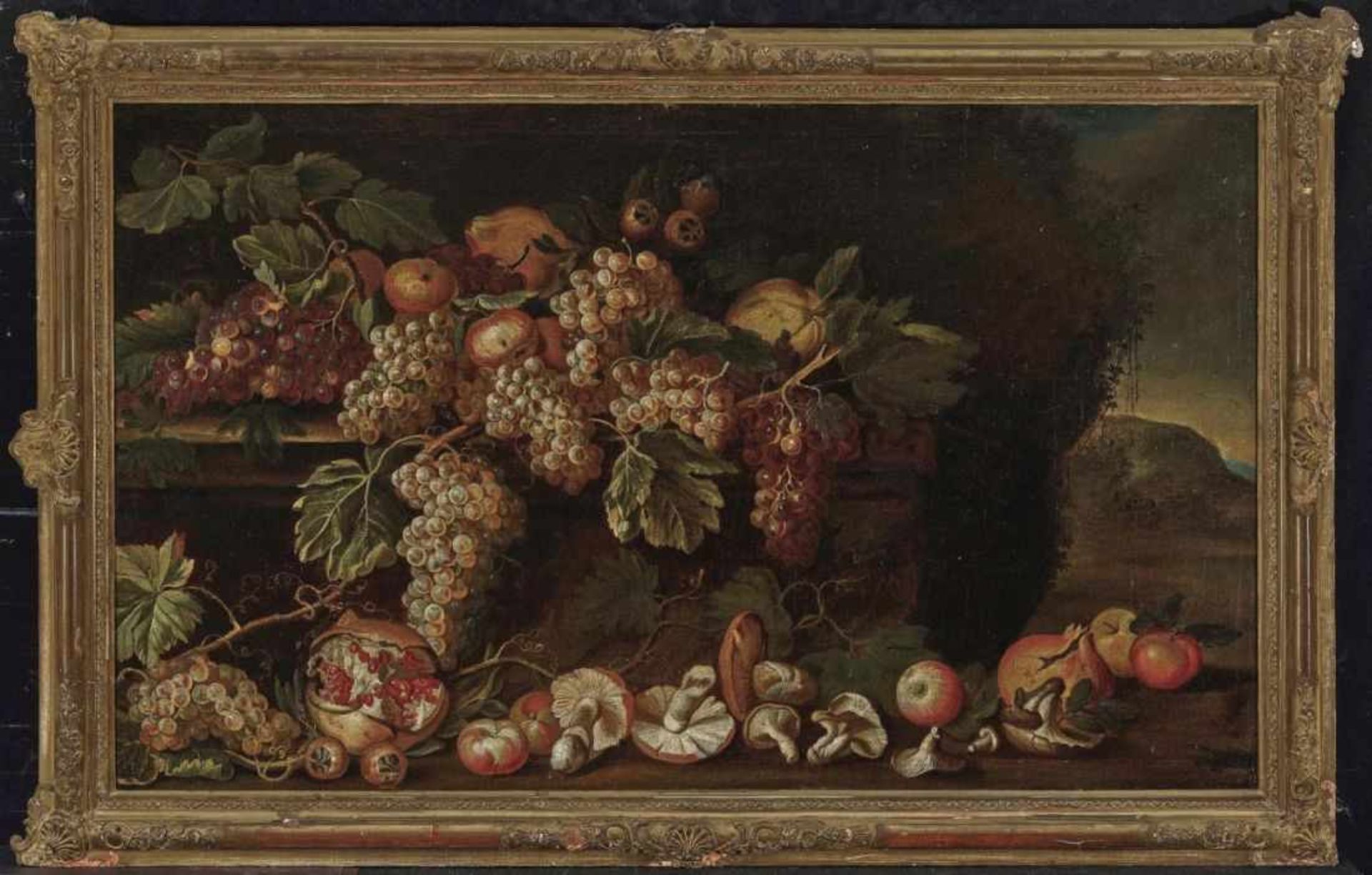 Italy, 17th centuryStill Life with Mushrooms and Fruits Oil on canvas. 70 x 117 cm. Relined. - Bild 2 aus 2