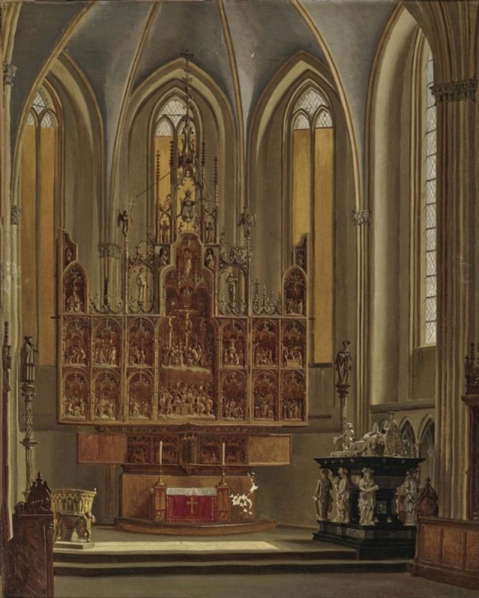 Heger, Heinrich AntonThe Brüggemann Altar in Schleswig Cathedral Verso inscribed. Oil on canvas.