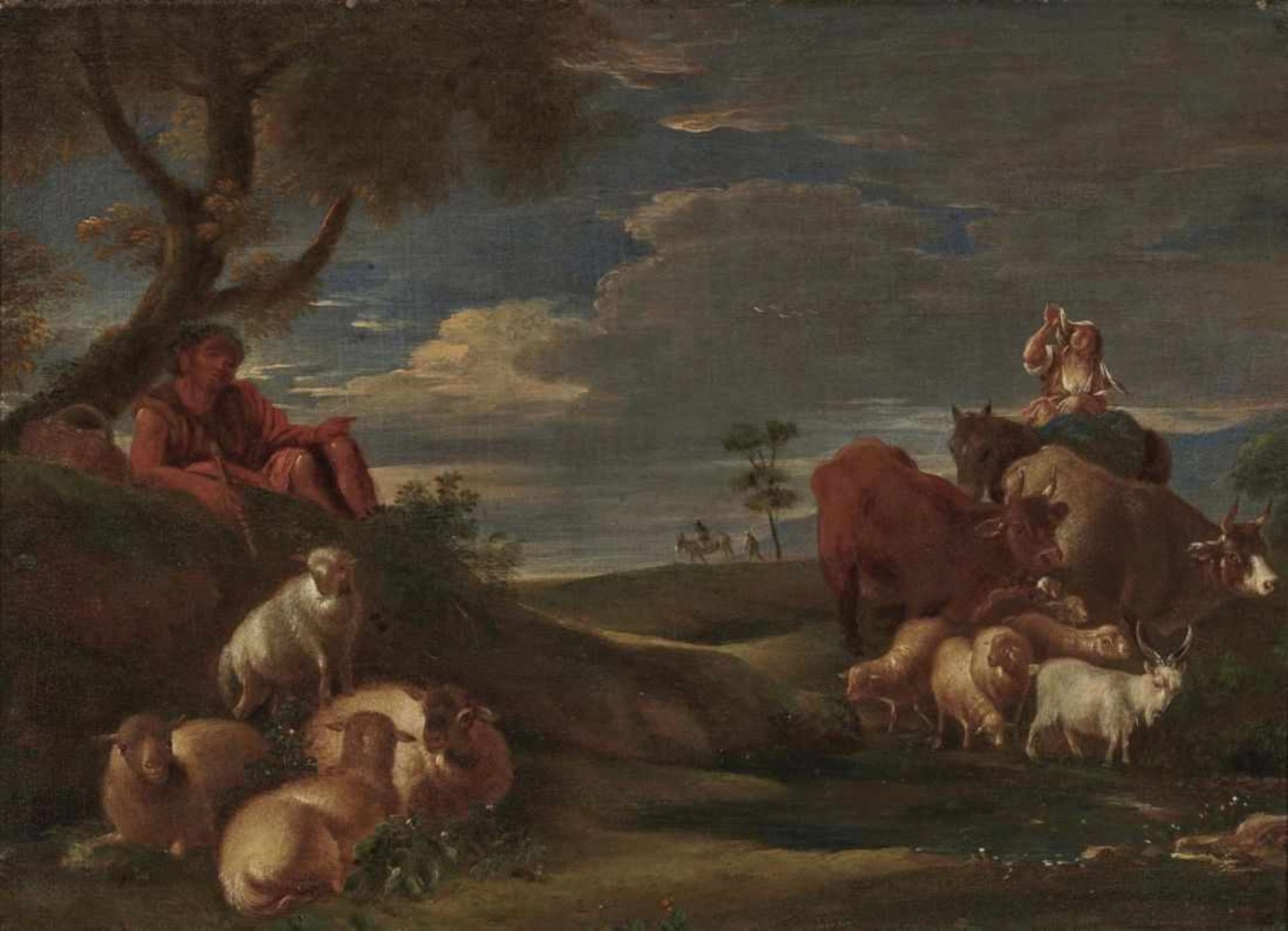 (Circle of) Roos, called Rosa da Tivoli, Philipp PeterShepherds with Cattle On the verso, old