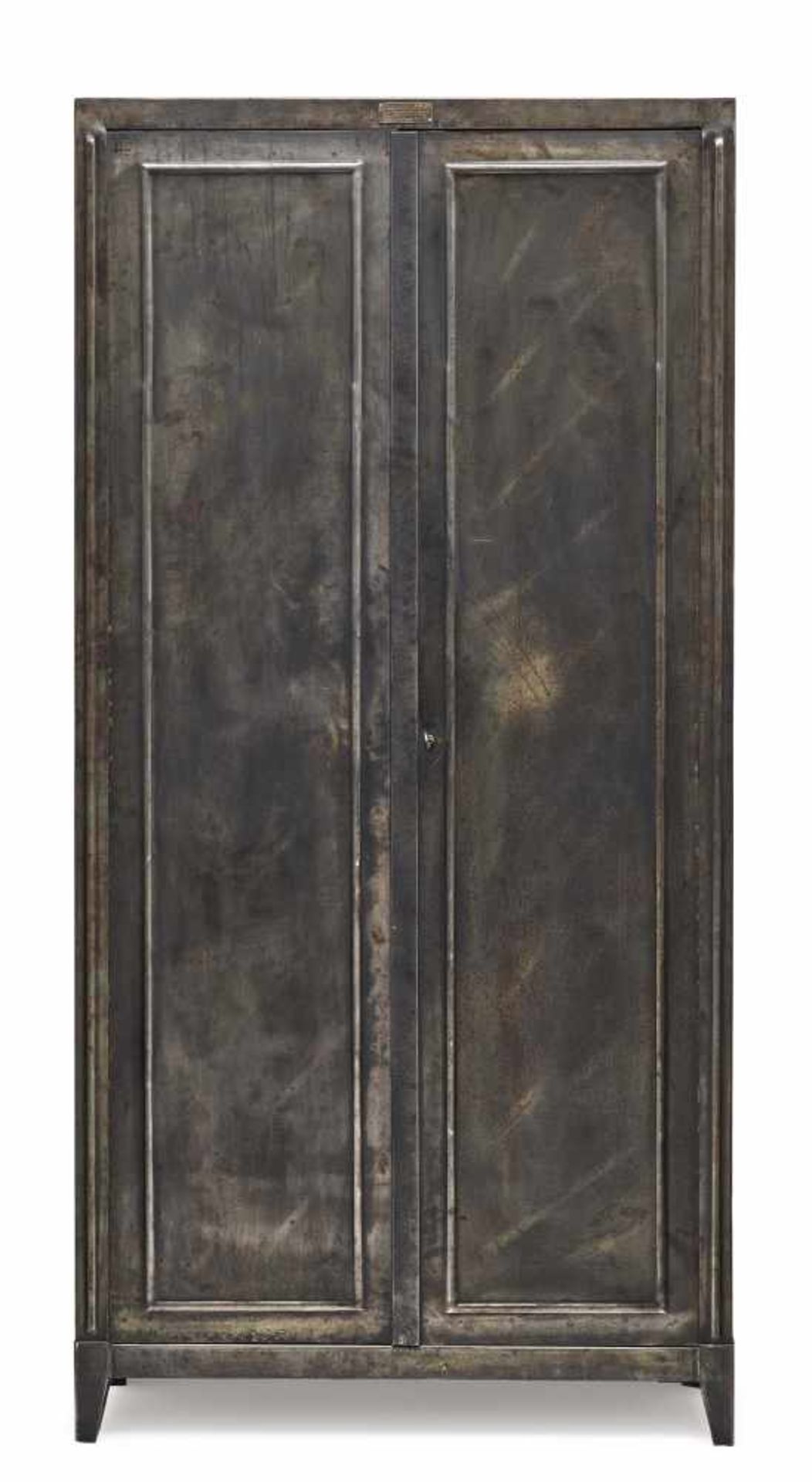 A steel cabinetFrance, dated 1905 Surfaces patinated. Metal sign with date and inscribed with