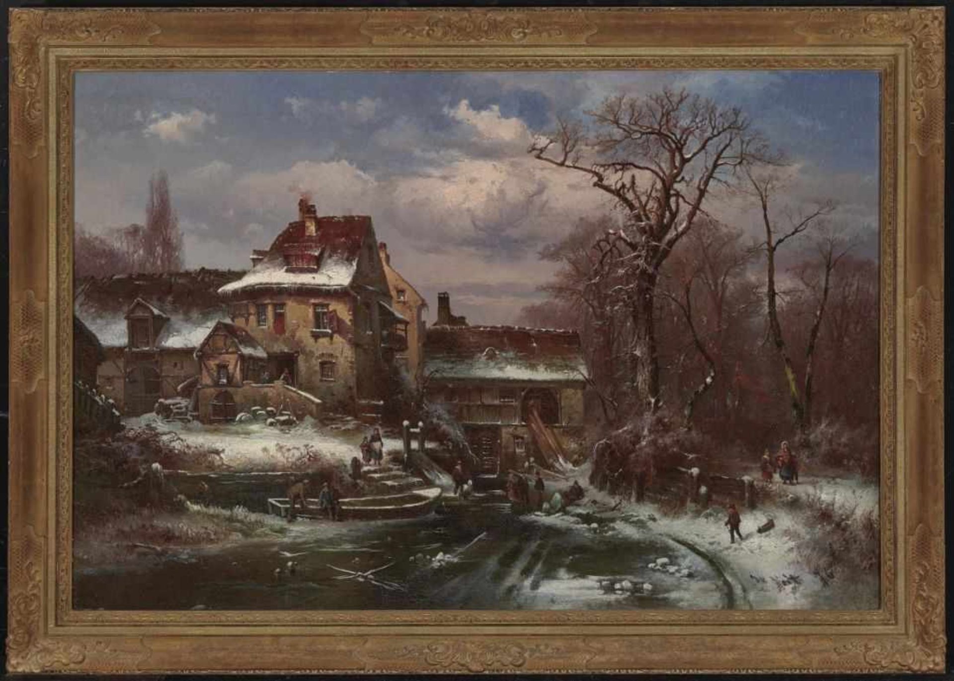 Veit, HugoA Winter Landscape with Farmstead and Figure Scenery Signed lower right and dated (18) - Bild 2 aus 2