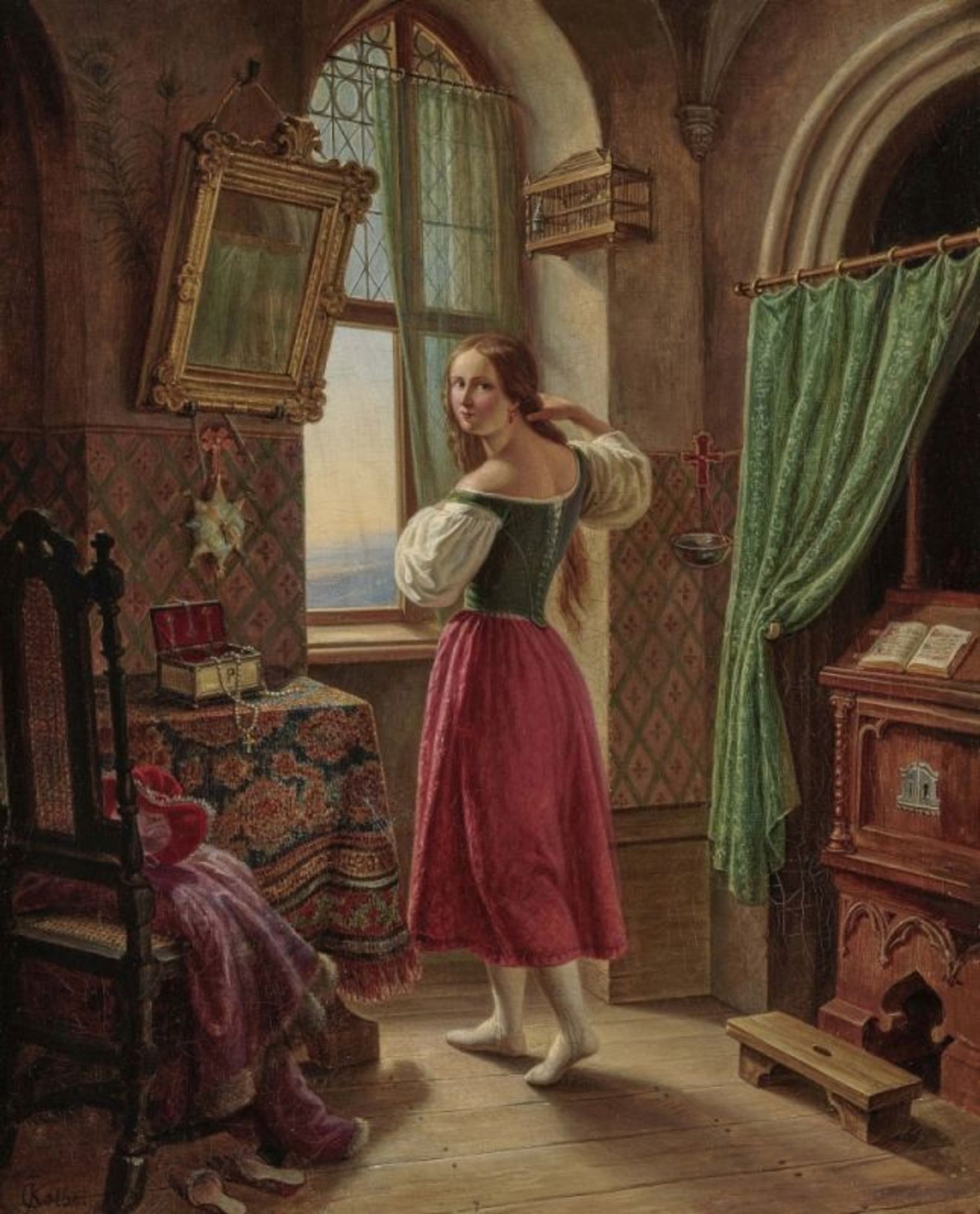 Kolbe (Carl Wilhelm Kolbe, the Younger ?), C.A Young Woman at the Window Signed lower left. Oil on