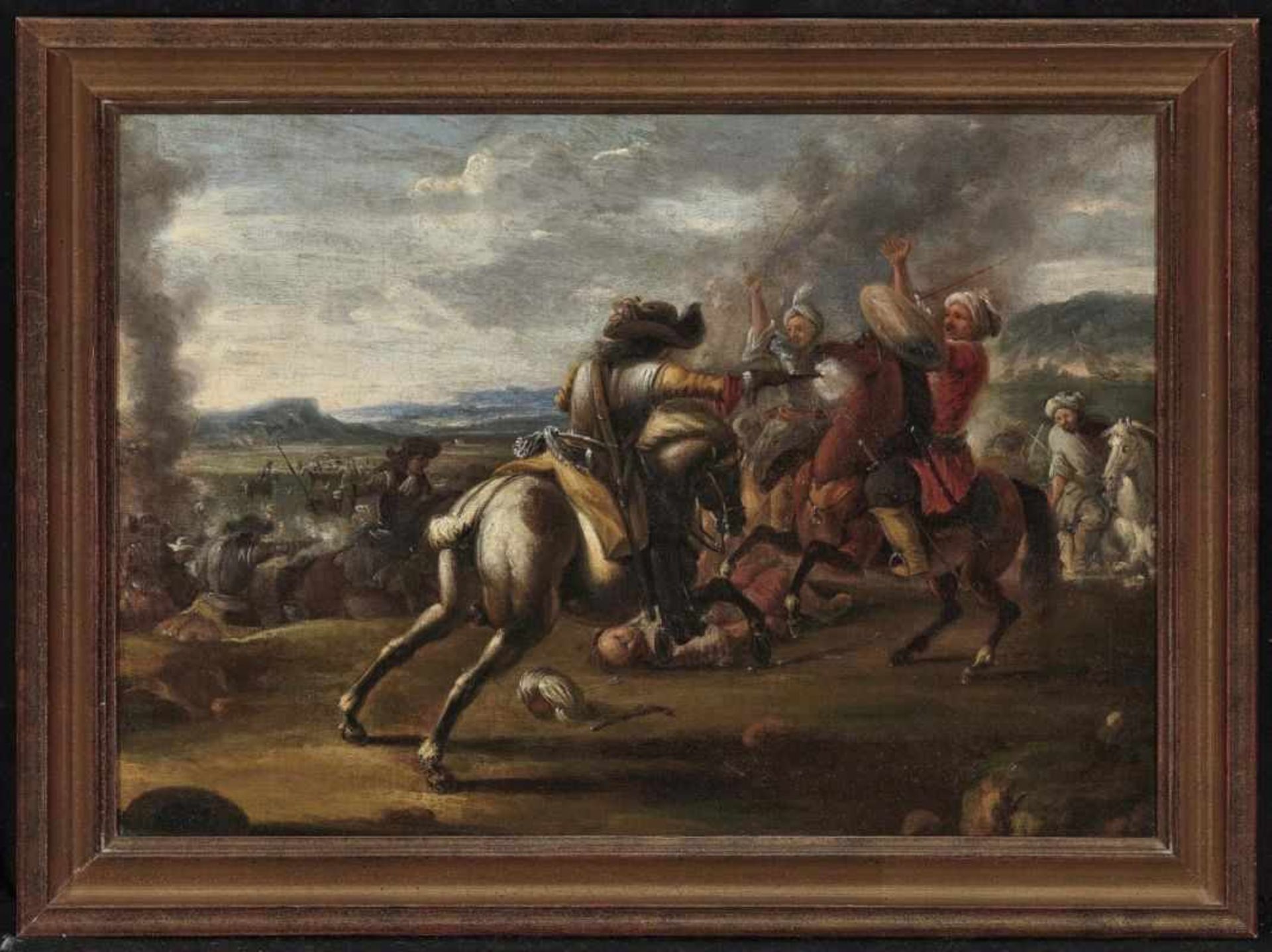 (In the style of) Courtois, Jacques ('Le Bourguignon')Cavalry Battle Oil on canvas. 45 x 64 cm. - Bild 2 aus 2