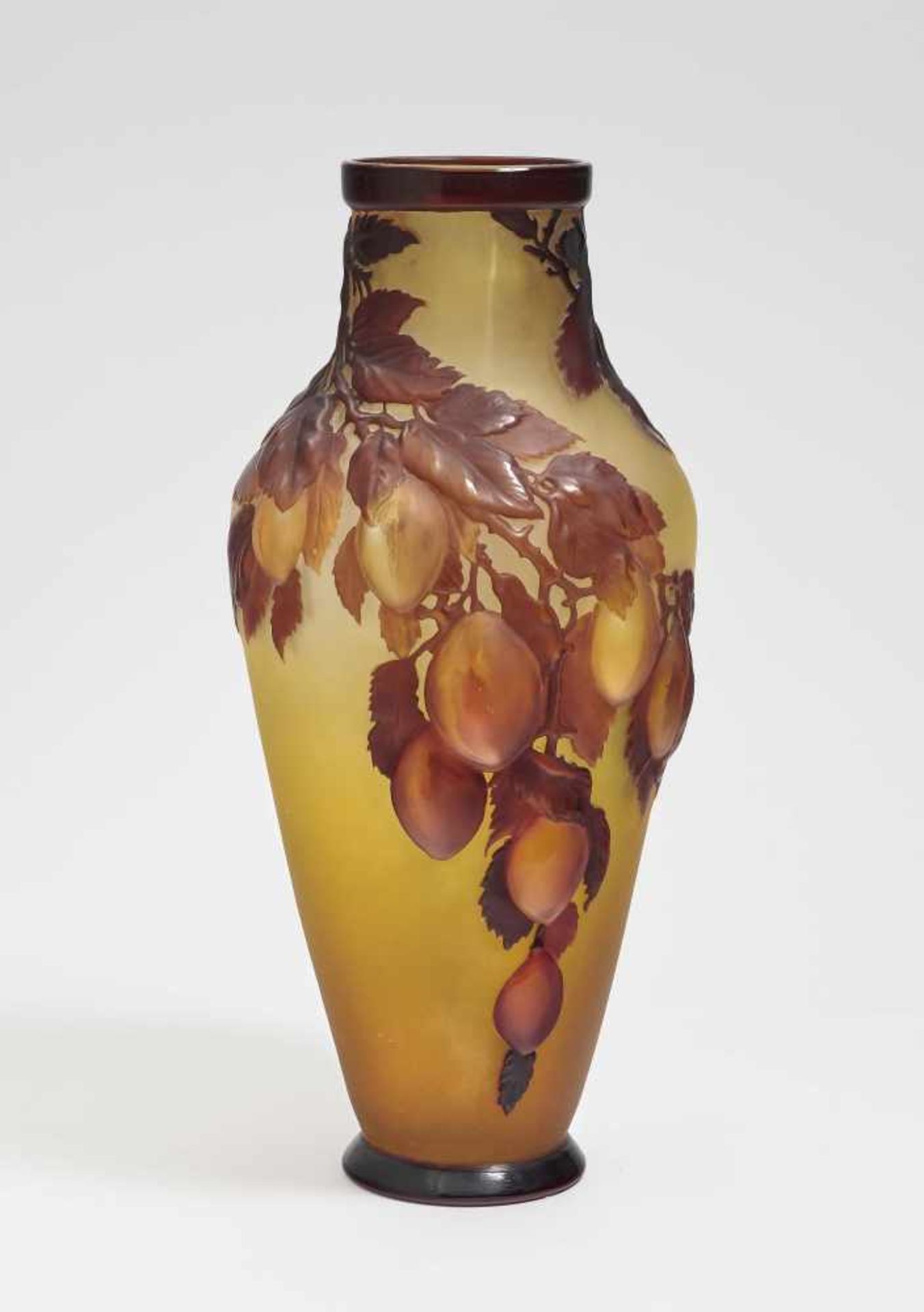 A Vase 'Quetsches'Emile Gallé, Nancy, 1918-1931 Matted flashed glass. Model-blown in 'soufflé'