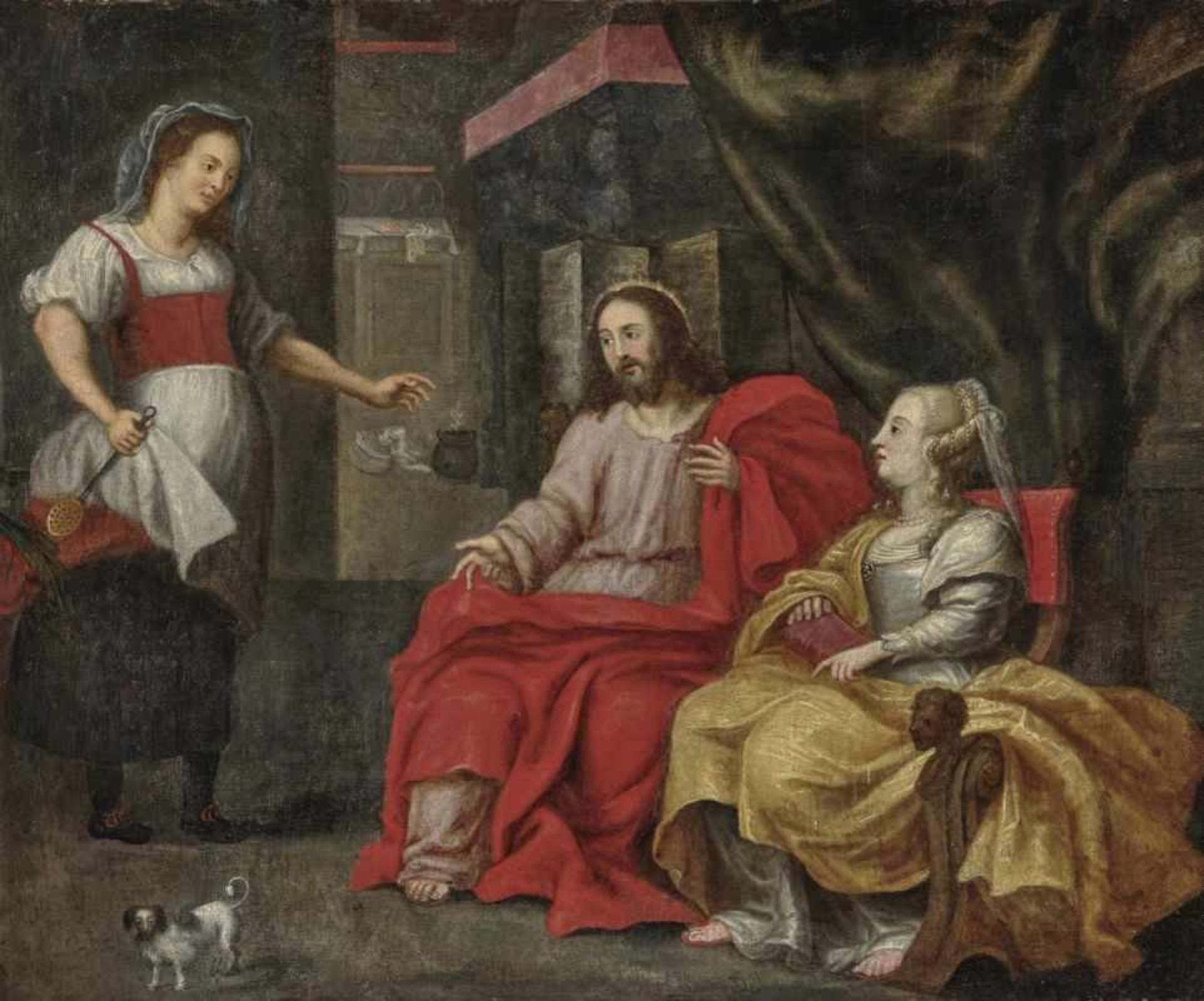 Flemish School, 17th centuryChrist in the Home of Martha and Mary Oil on canvas. 65 x 78.5 cm.