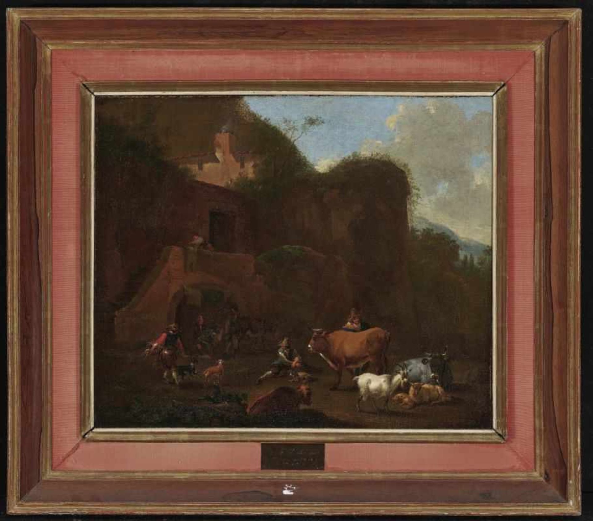 (In the style of) Berchem, NicolaesA Southern Rock Landscape with Farmers and Cattle Oil on - Bild 2 aus 2