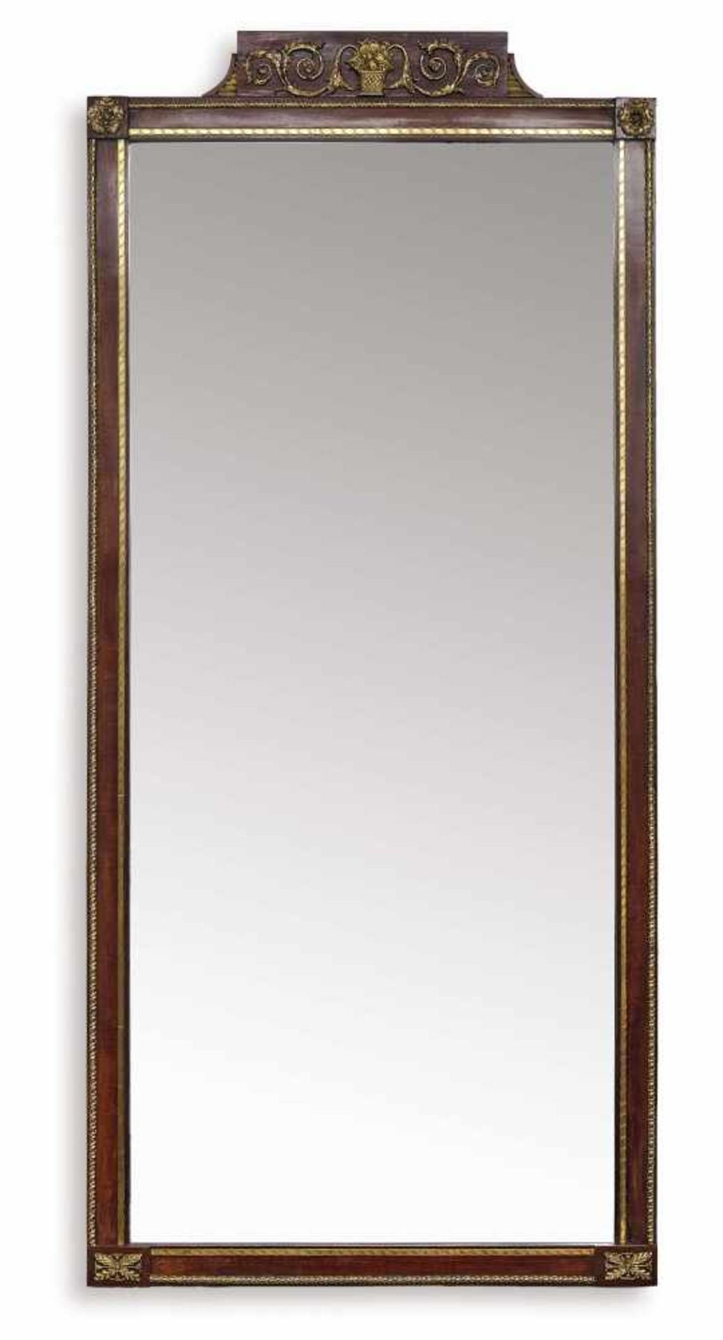 A mirrorRussia, 19th century Mahogany. Wood, painted in gold. Brass mounts. Fitting decor. Restored.