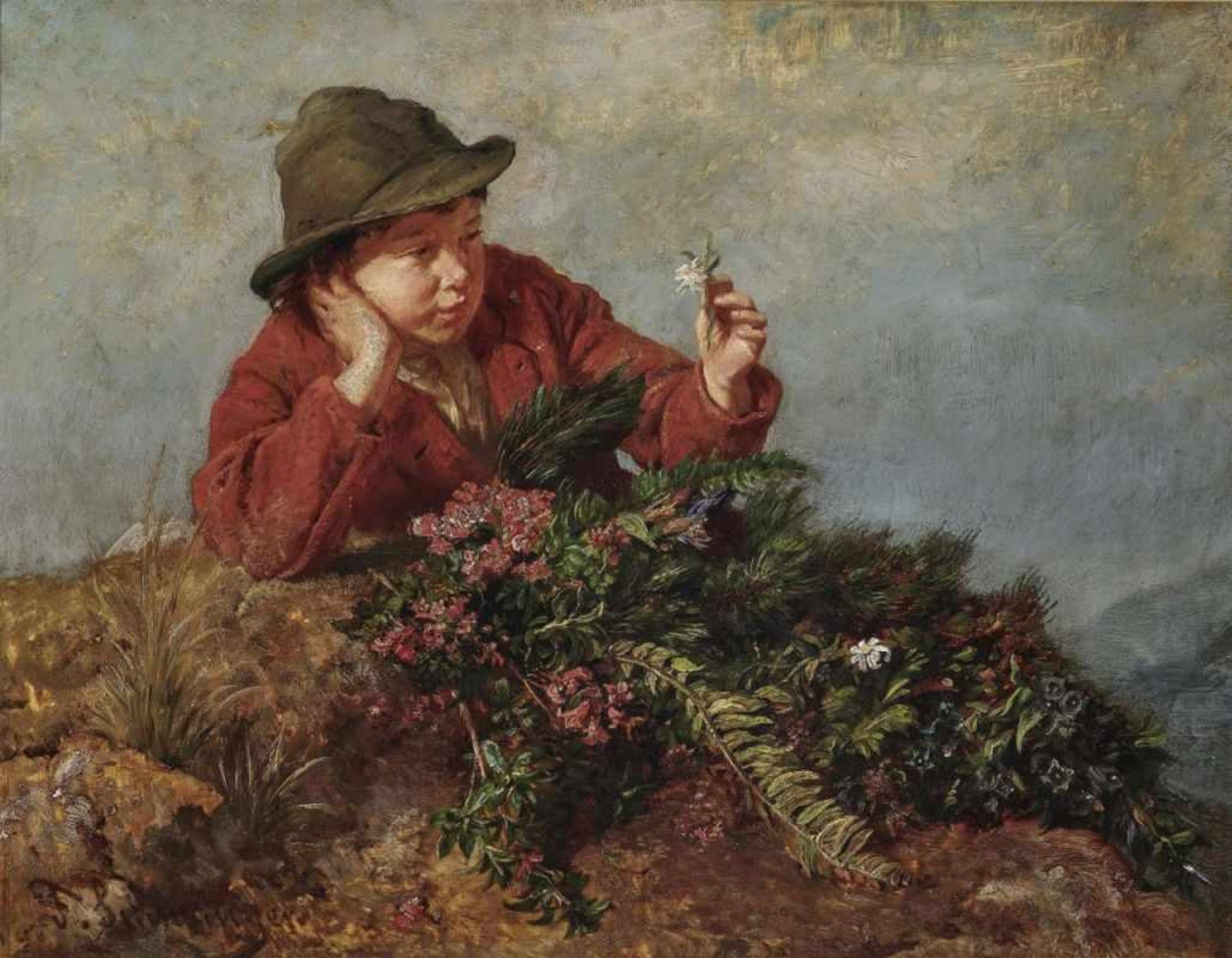 Schlesinger, FelixA Boy with Wild Herbs Signed lower left. Oil on panel. 39 x 49.5 cm. With free-