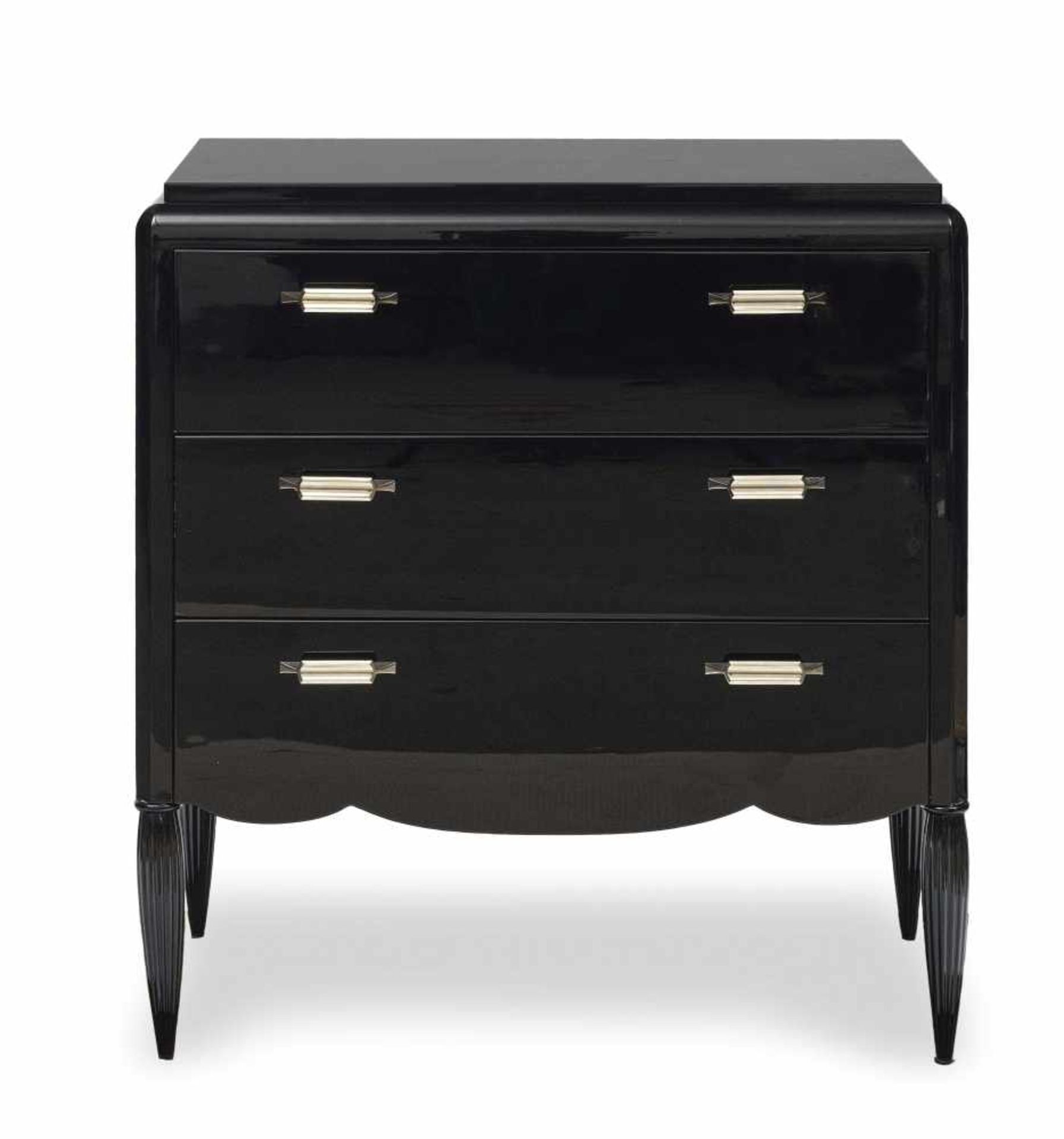 An Art Deco dresserFrance, circa 1930 Wood, painted in black. Chrome-plated metal handles. Restored.