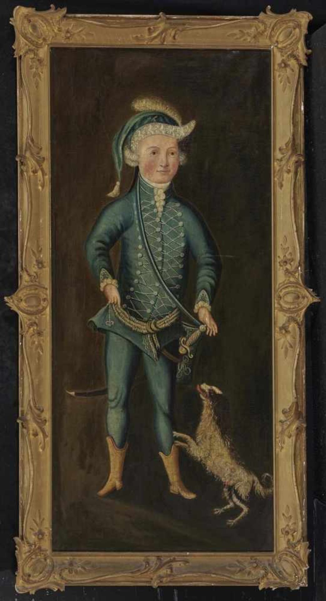 Unknown artist, 18th centuryA Portrait of a Boy with a Puppy Oil on canvas. 120.5 x 54 cm. Restored. - Bild 2 aus 2