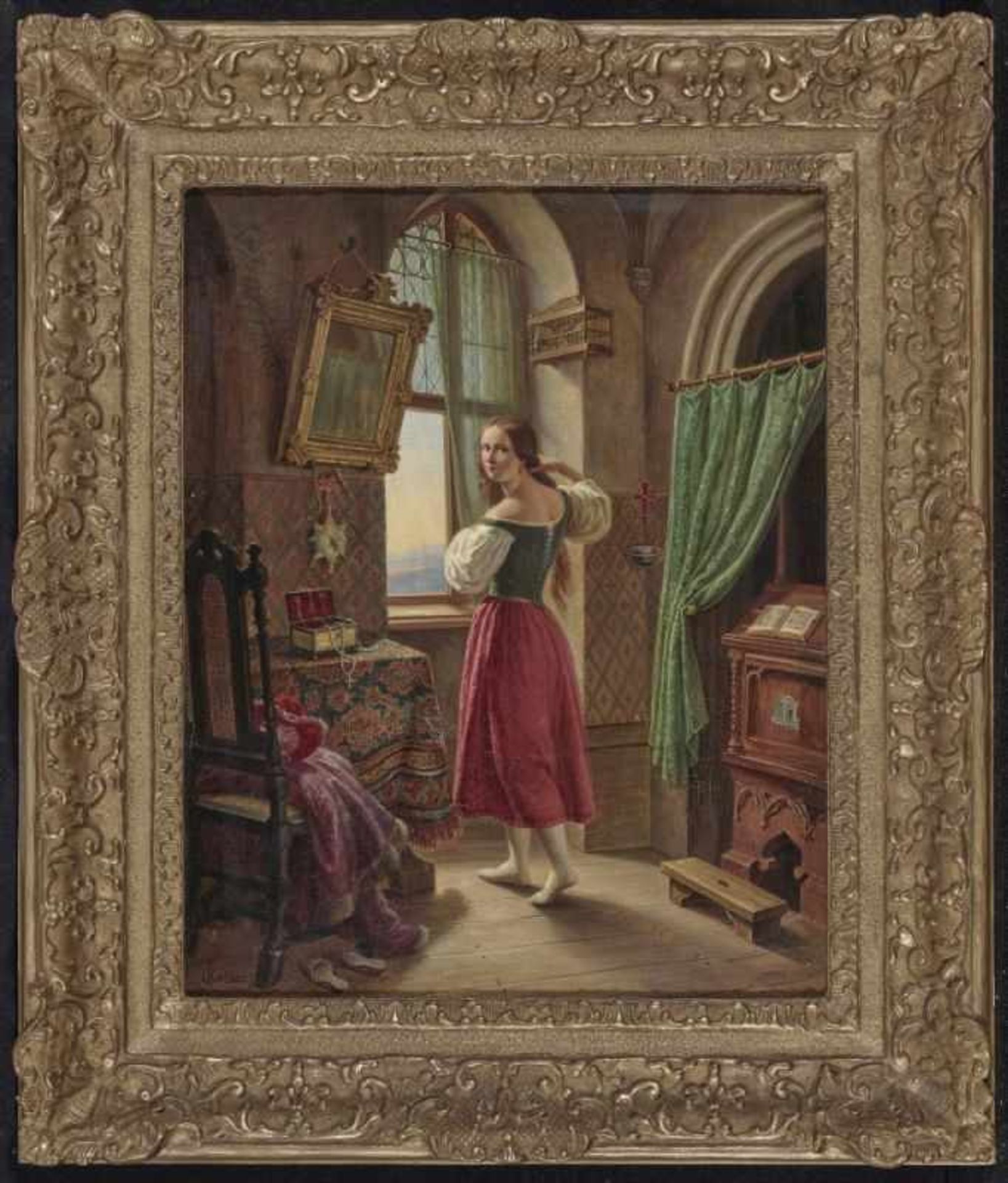 Kolbe (Carl Wilhelm Kolbe, the Younger ?), C.A Young Woman at the Window Signed lower left. Oil on - Bild 2 aus 2