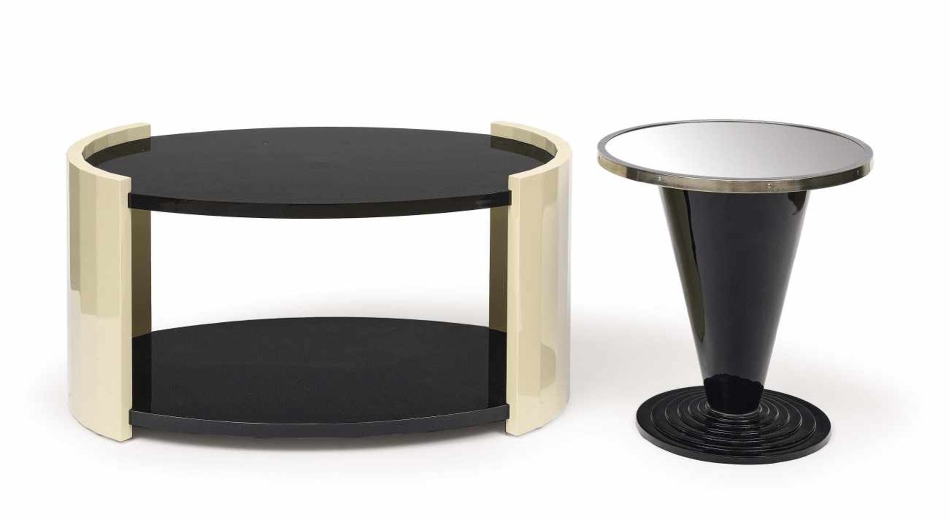 An Art Deco coffee tableFrance, circa 1925/30 Wood, painted in black and white. Restored. 51 x 95