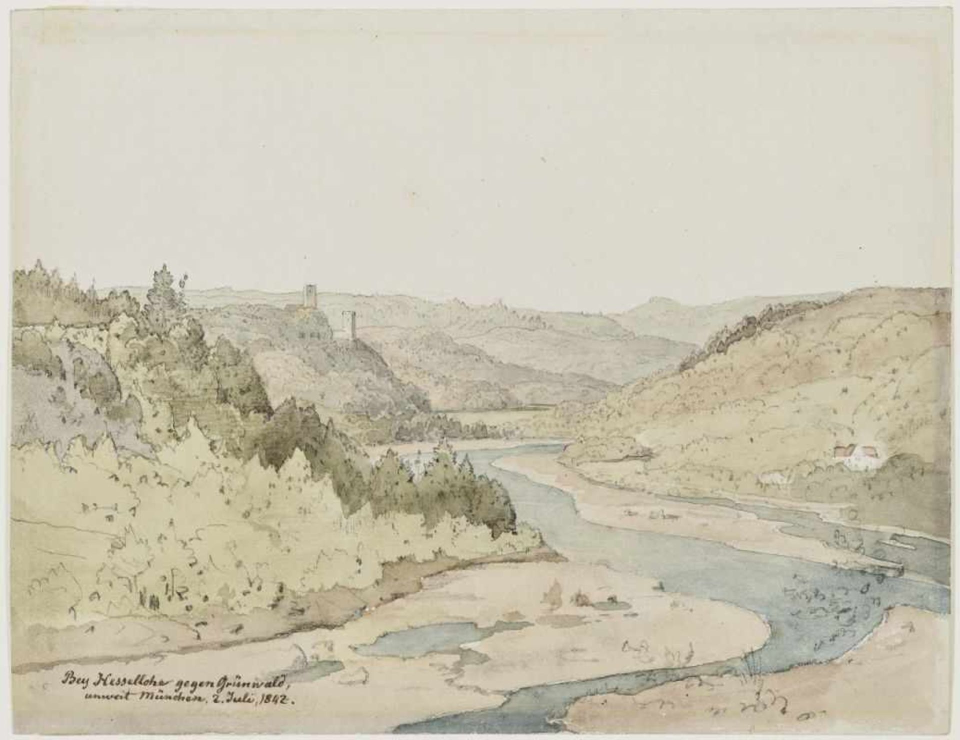 Scheuchzer, WilhelmIn the Isar Valley at Großhesselohe Titled ''Bey Hesselohe gegen Grünwald, unweit