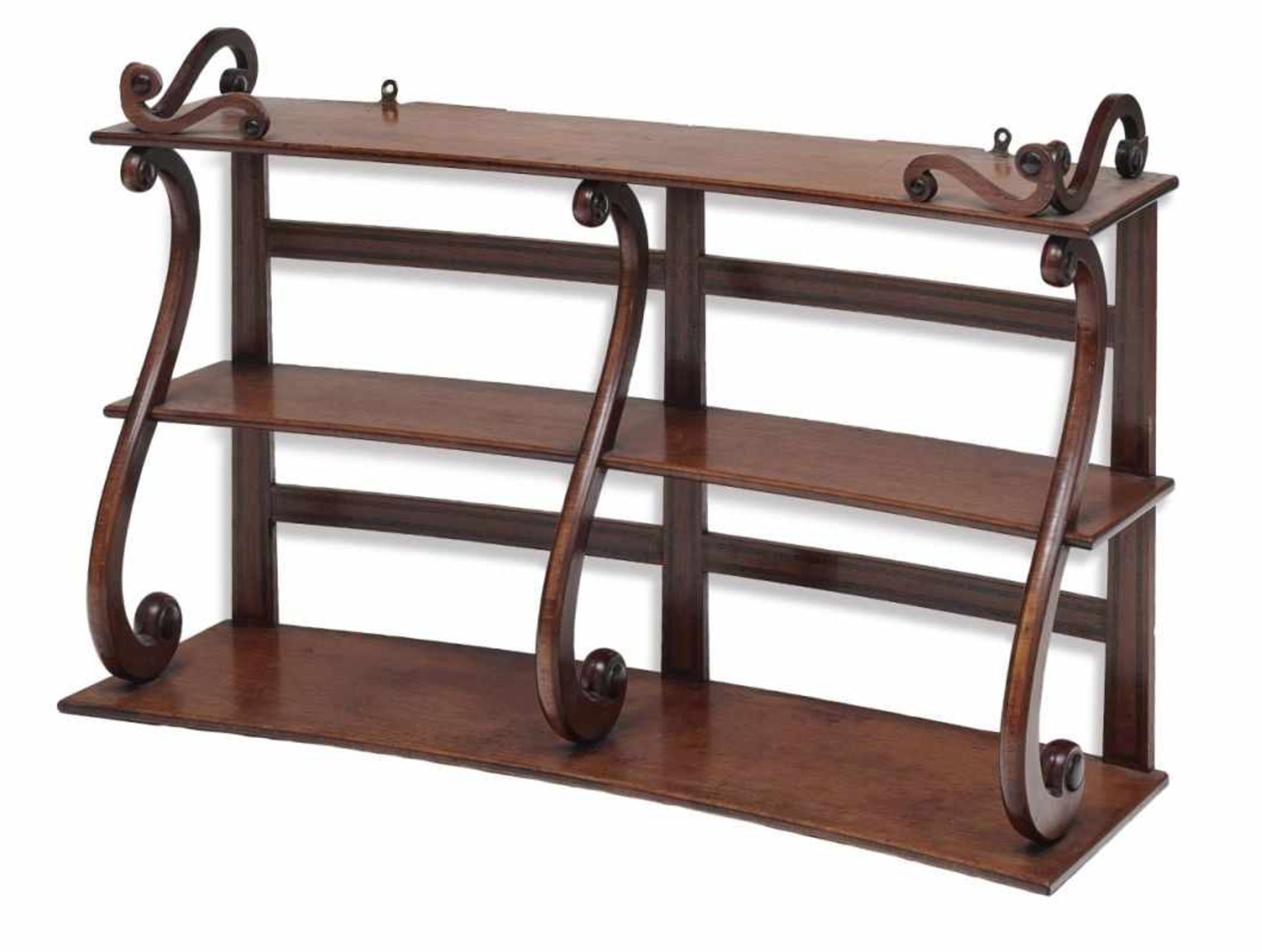 A pair of hanging shelvesEngland, 19th century Mahogany and palisander veneer. Strip inserts. - Bild 2 aus 2