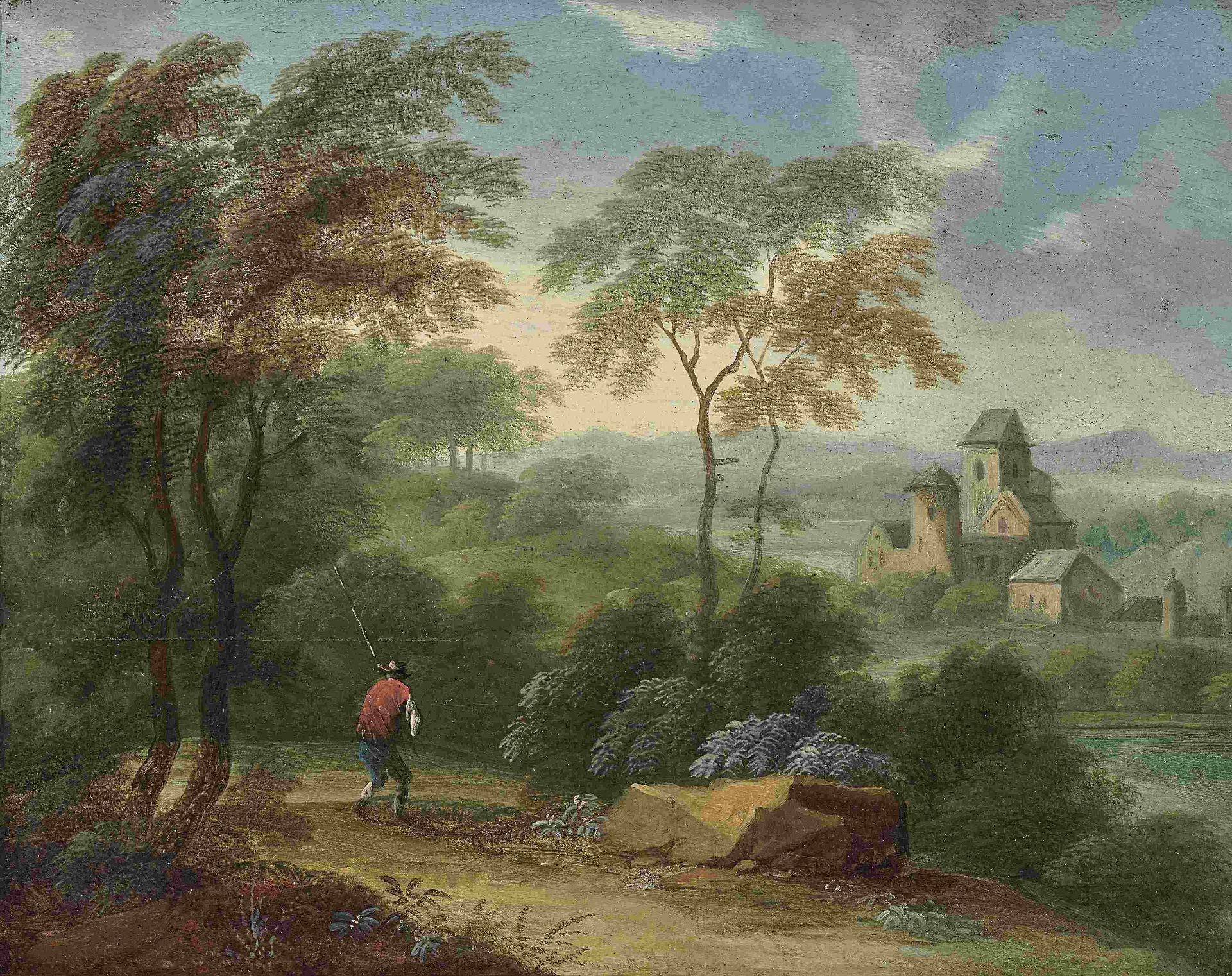 Dutch SchoolLandscapes with Figure Scenery Two paintings. Remains of wax seals ''Wappenkartusche mit - Bild 2 aus 4