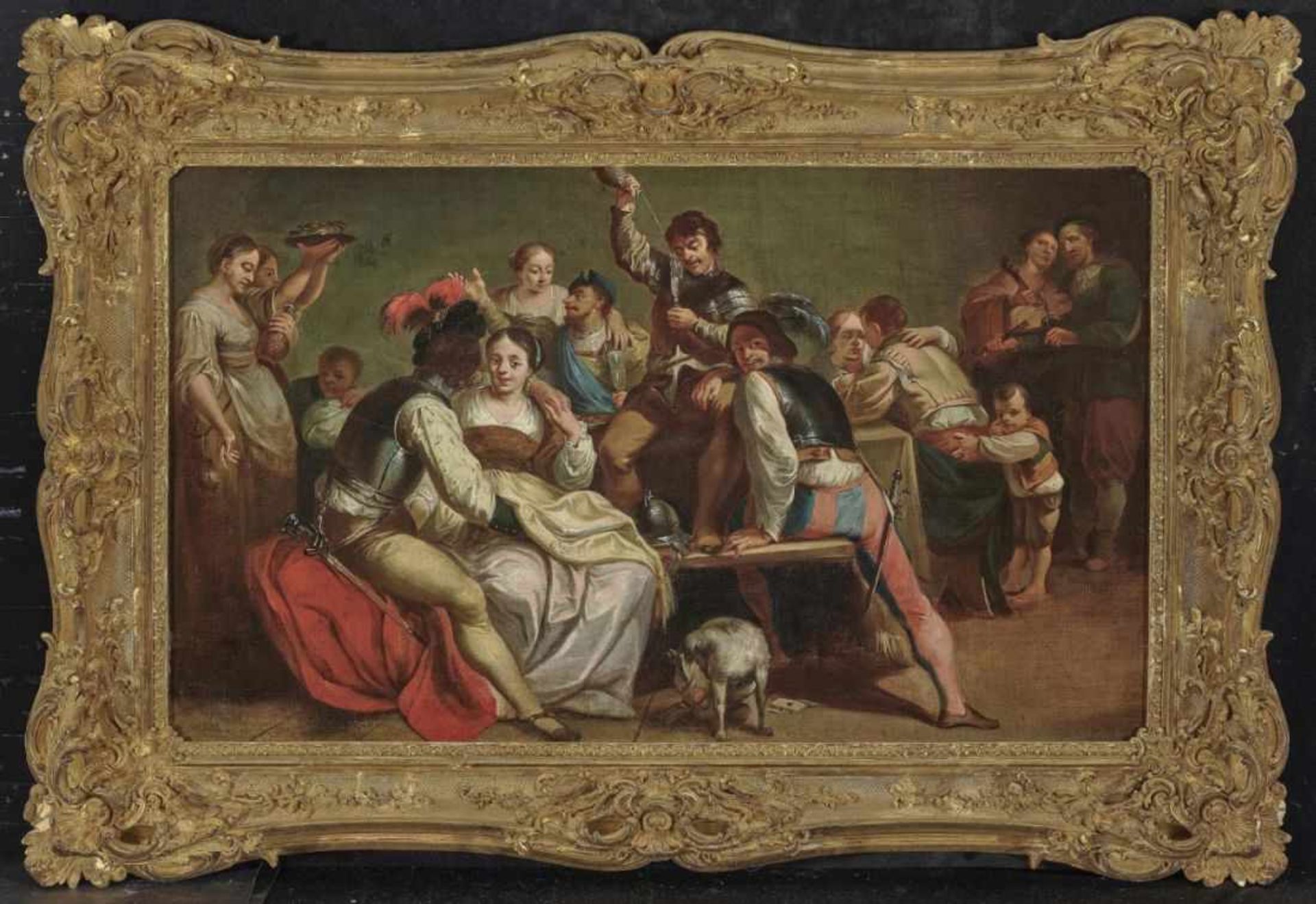 Dutch School (Utrecht?), 17th centuryA Celebrating Company Oil on canvas. 56 x 94 cm. Relined. - Bild 2 aus 2