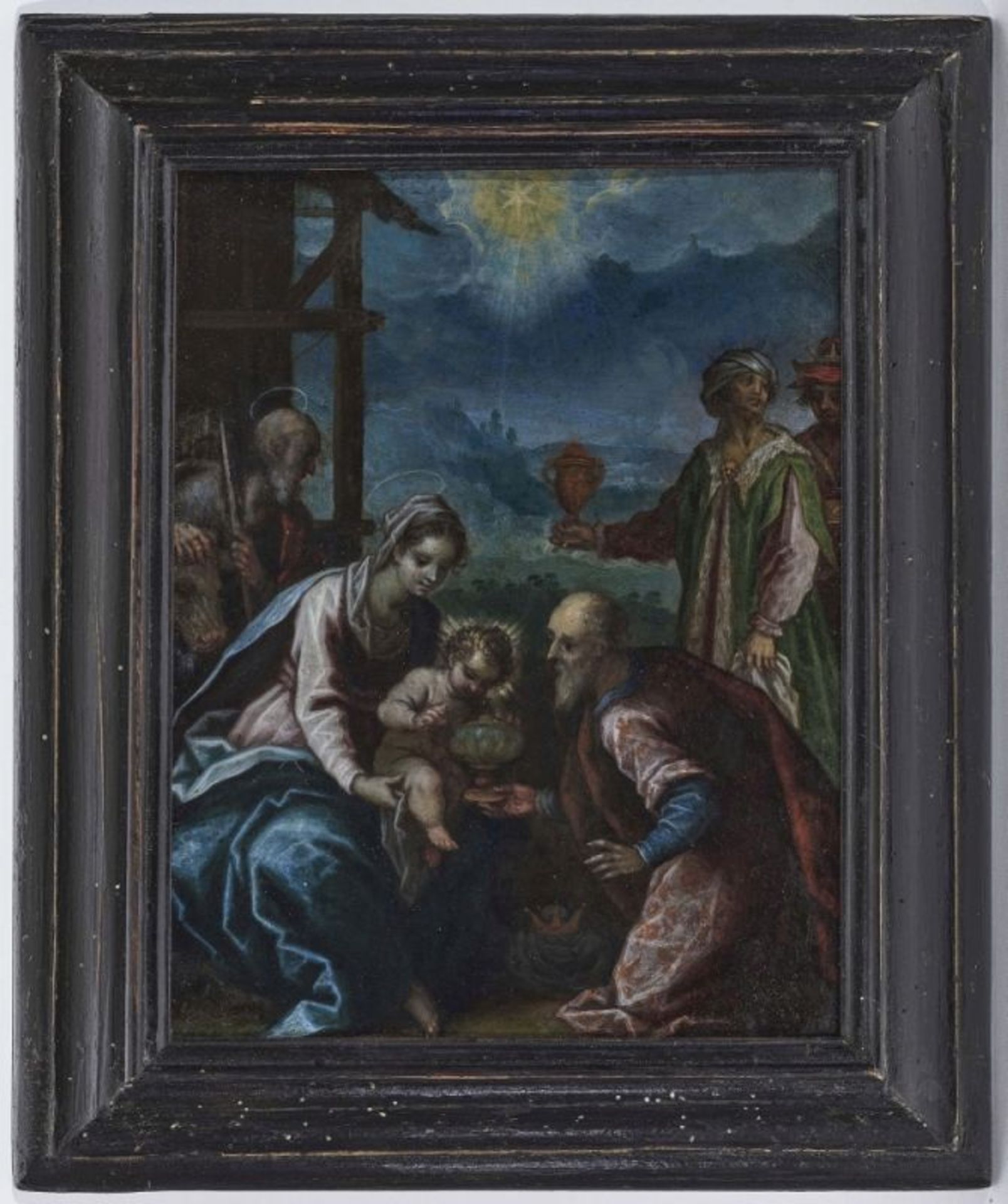 Italian School (?), 16th centuryThe Adoration of the Magi Oil on copper. 29 x 22.5 cm. Restored. - Bild 2 aus 2