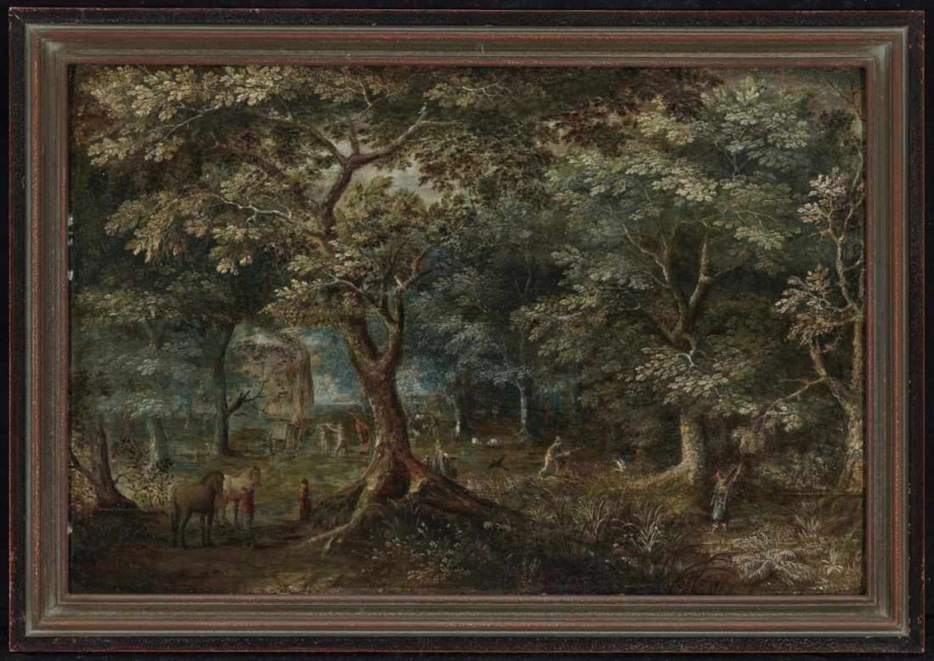 Flemish School, 17th centuryForest Landscape with Figure Scenery Oil on panel. 45.5 x 68.5 cm. - Bild 2 aus 2