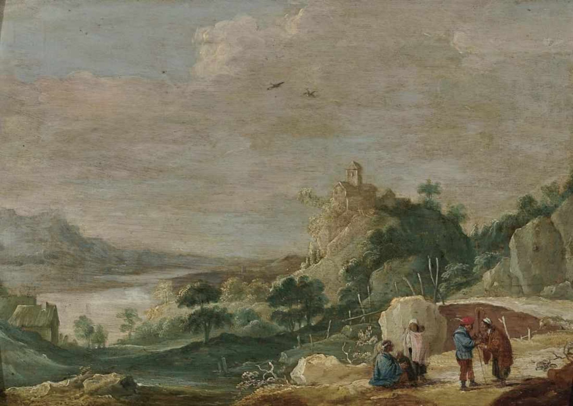Flemish School, 17th centuryLandscape with Figure Scenery On the verso, collection stamp of ''Ing.