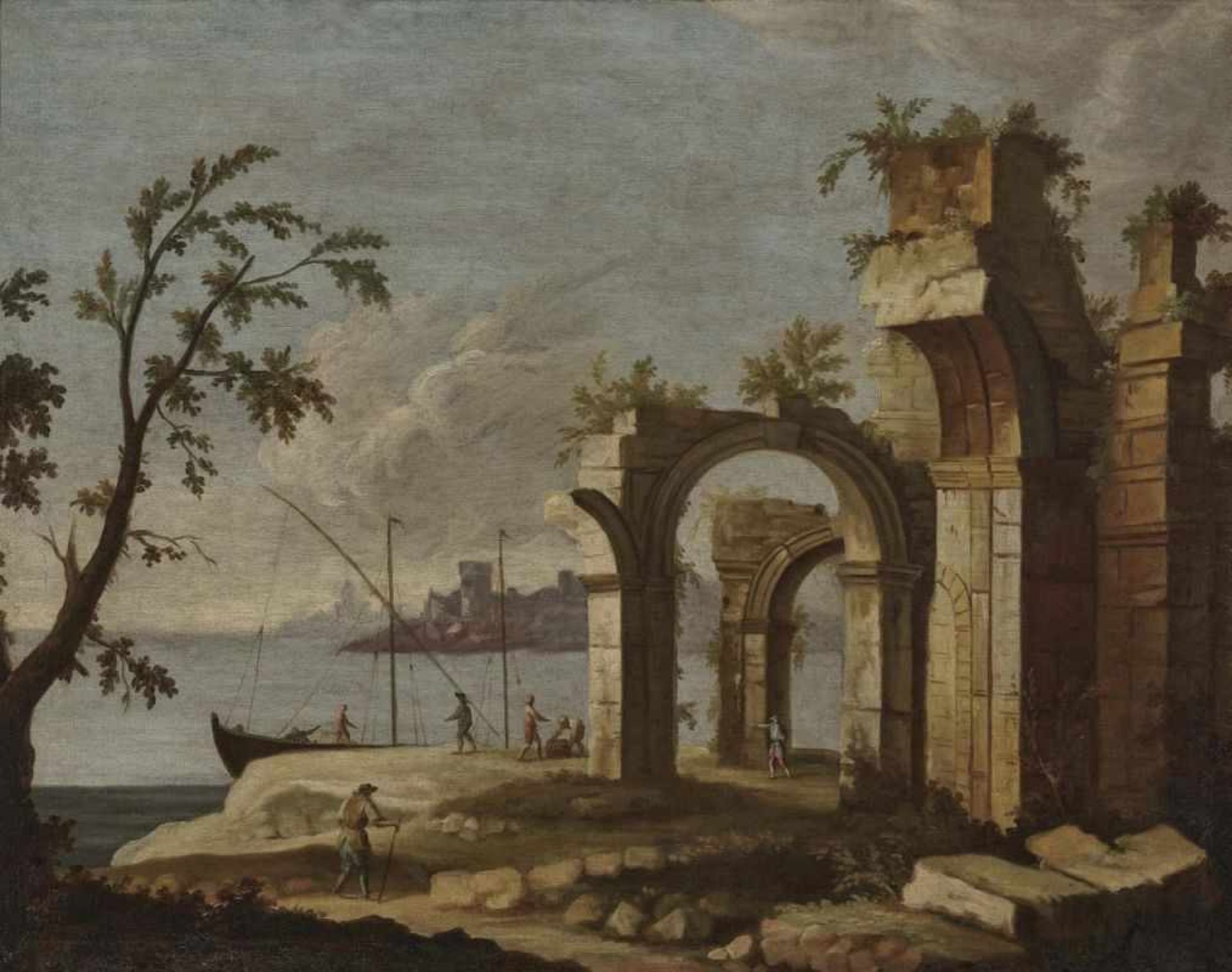 French School (?), 18th centuryShore Landscapes with Ruins and Figure Scenery Two paintings. Oil - Bild 2 aus 4