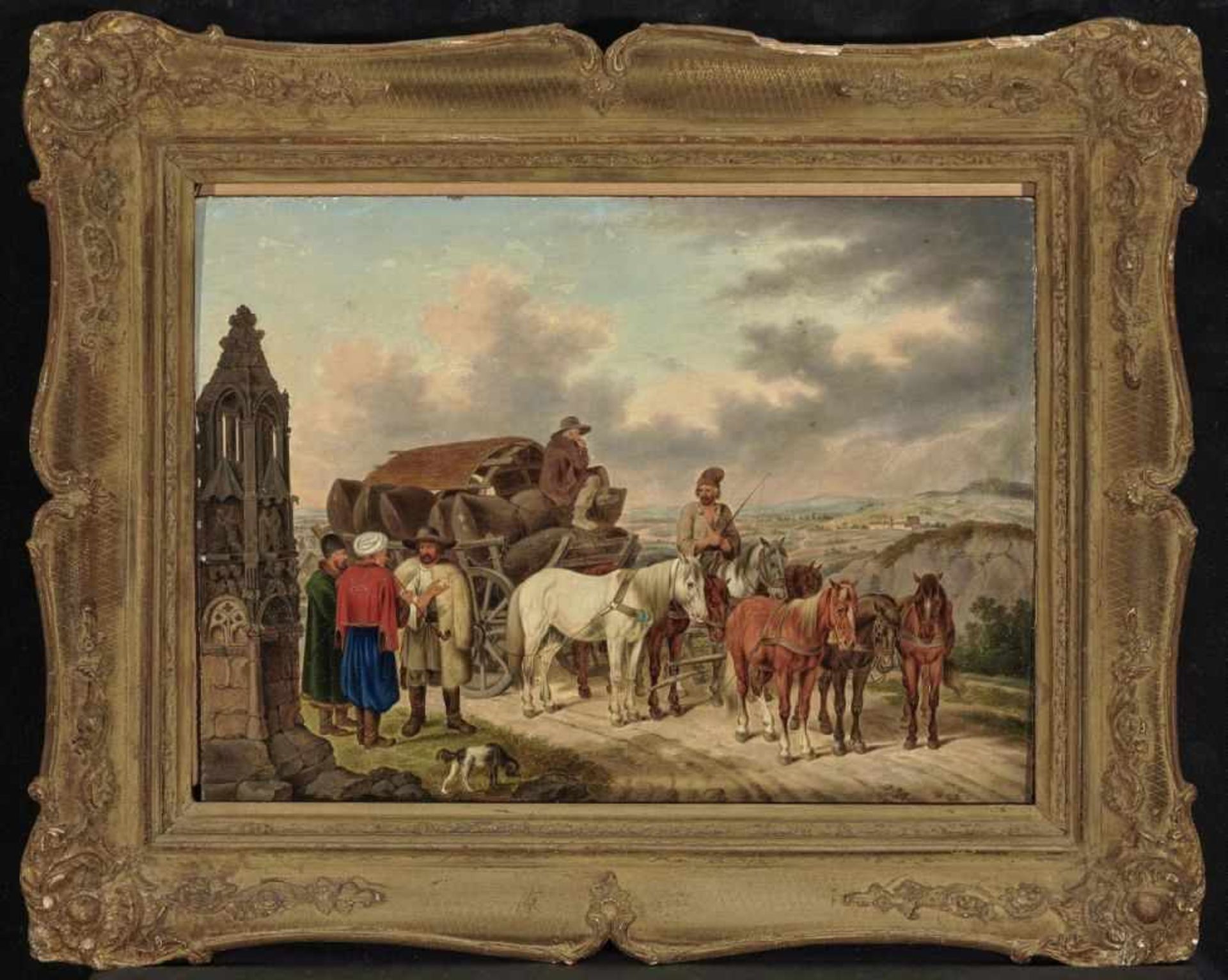 Klein, Johann AdamStop of a Seven-Horse Wallachian Freight Carriage at a Shrine Signed lower left - Bild 2 aus 2