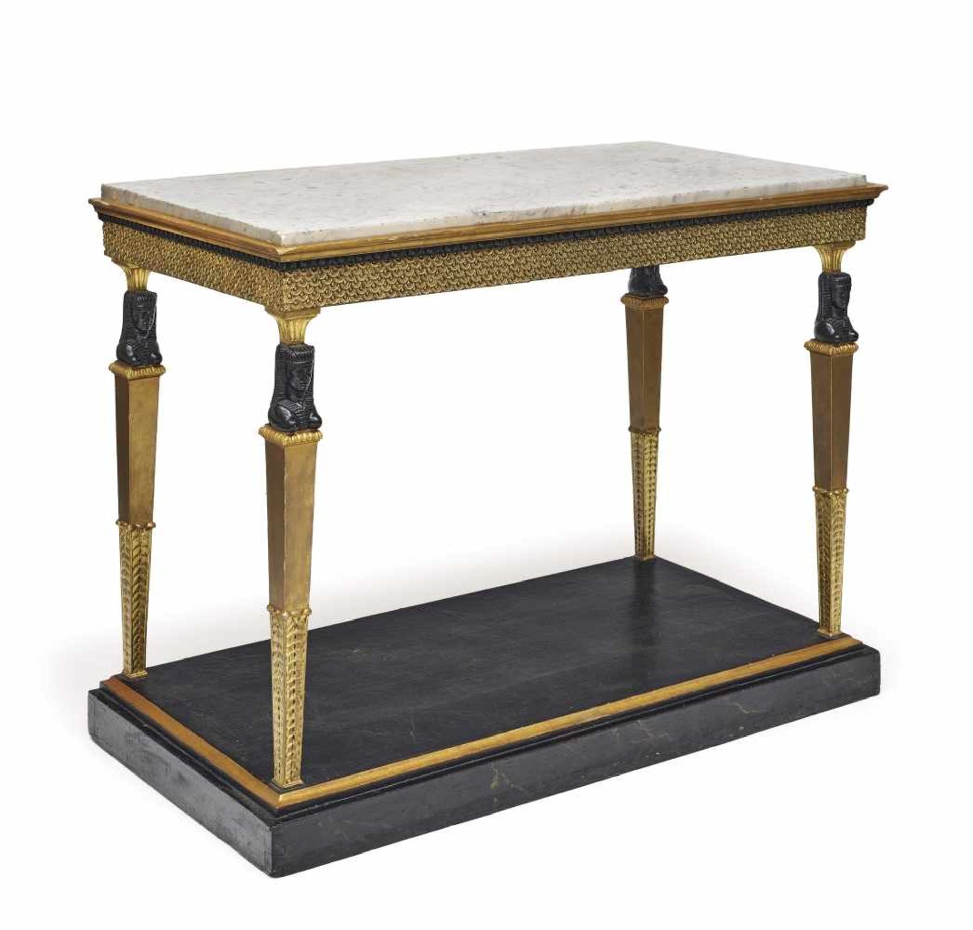 A console tableSweden, 1st half of the 19th century Wood, painted in gold and black. White grey