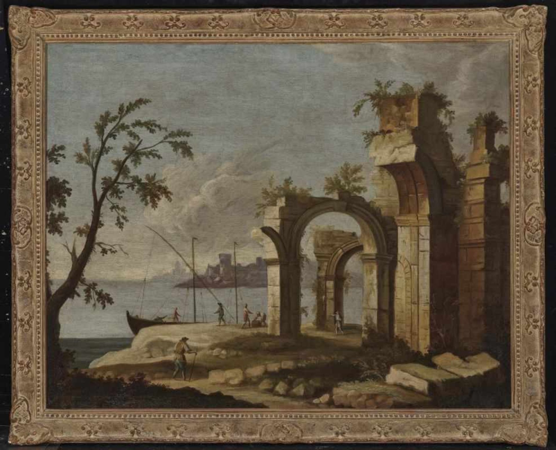 French School (?), 18th centuryShore Landscapes with Ruins and Figure Scenery Two paintings. Oil - Bild 4 aus 4