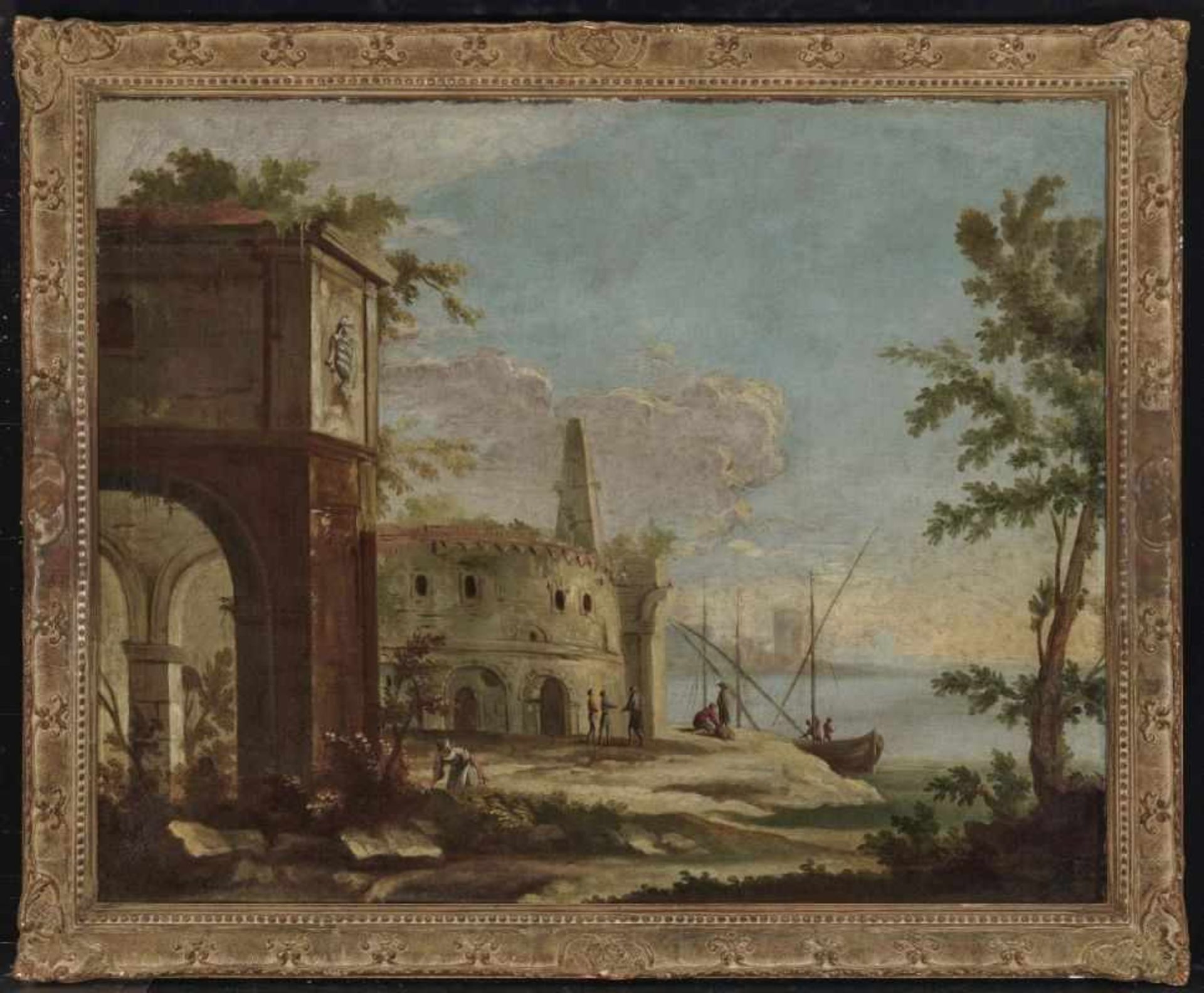 French School (?), 18th centuryShore Landscapes with Ruins and Figure Scenery Two paintings. Oil - Bild 3 aus 4