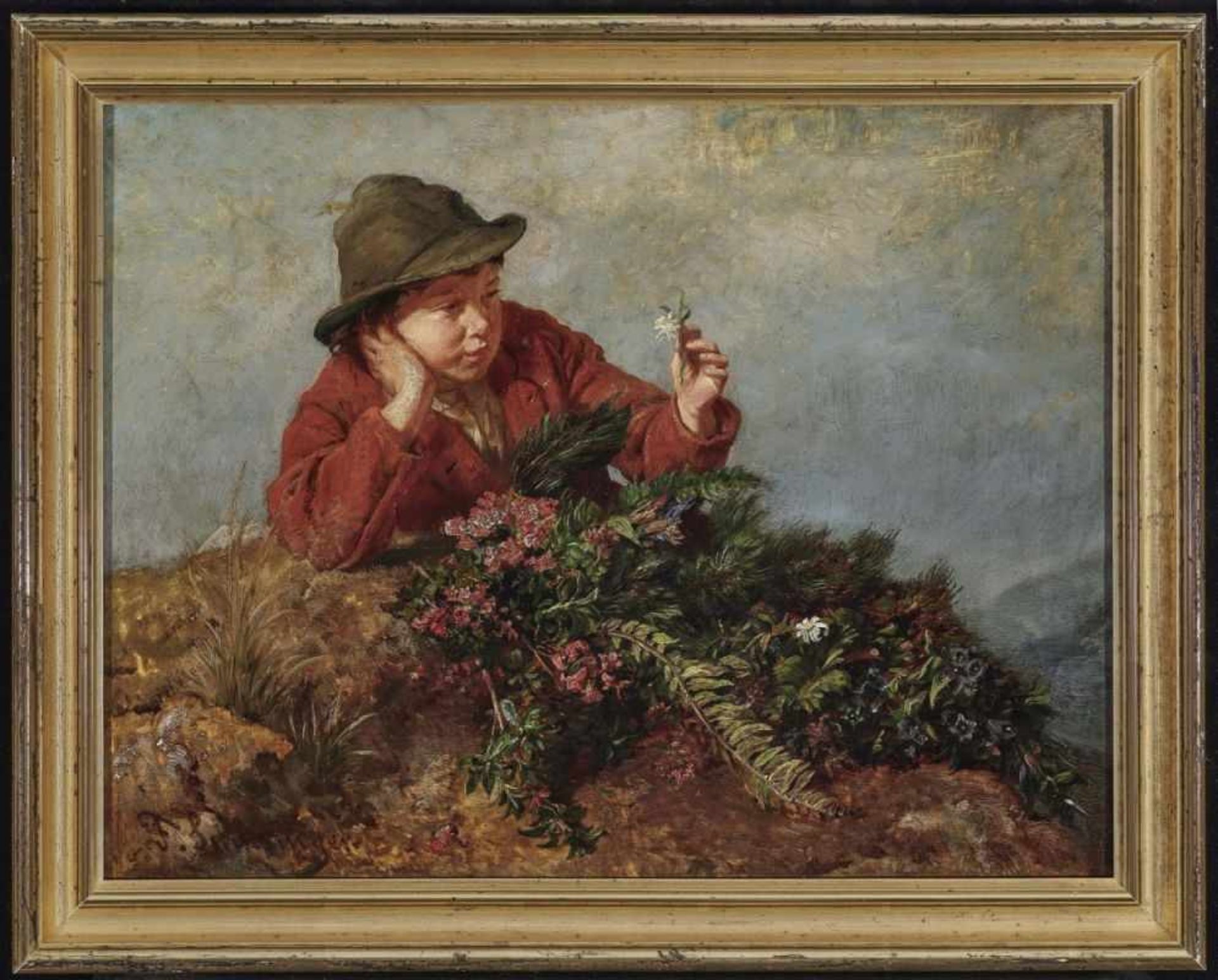 Schlesinger, FelixA Boy with Wild Herbs Signed lower left. Oil on panel. 39 x 49.5 cm. With free- - Bild 2 aus 2